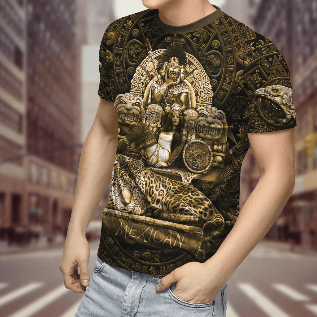 Mexican Nobility Ancient Aztec Shirt Tecuani Cheetah Eagle Woman Tattoo Gold 3D T Shirt