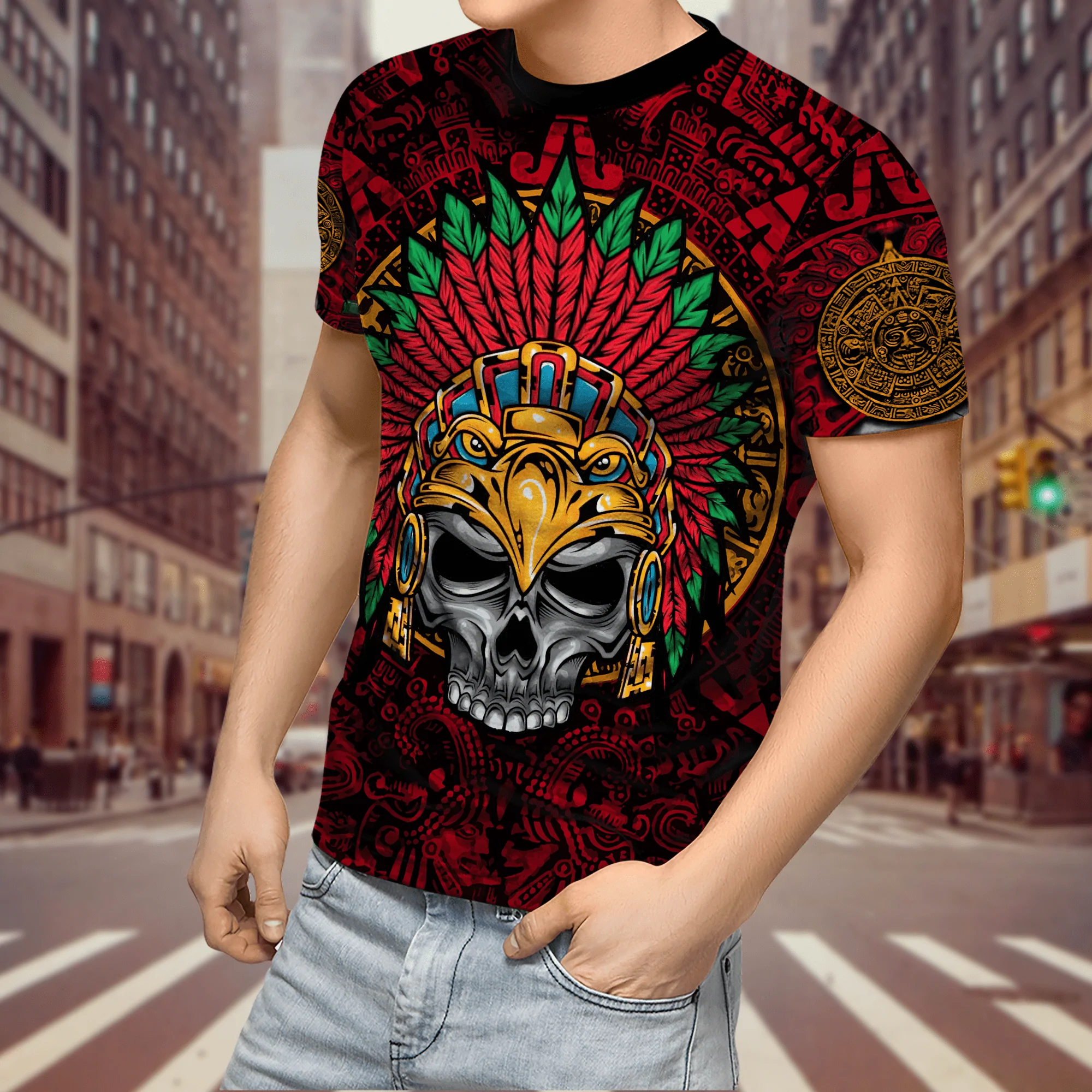 Aztec Eagle Warrior Skull 3D All Over Printed Unisex Shirts Coolspod
