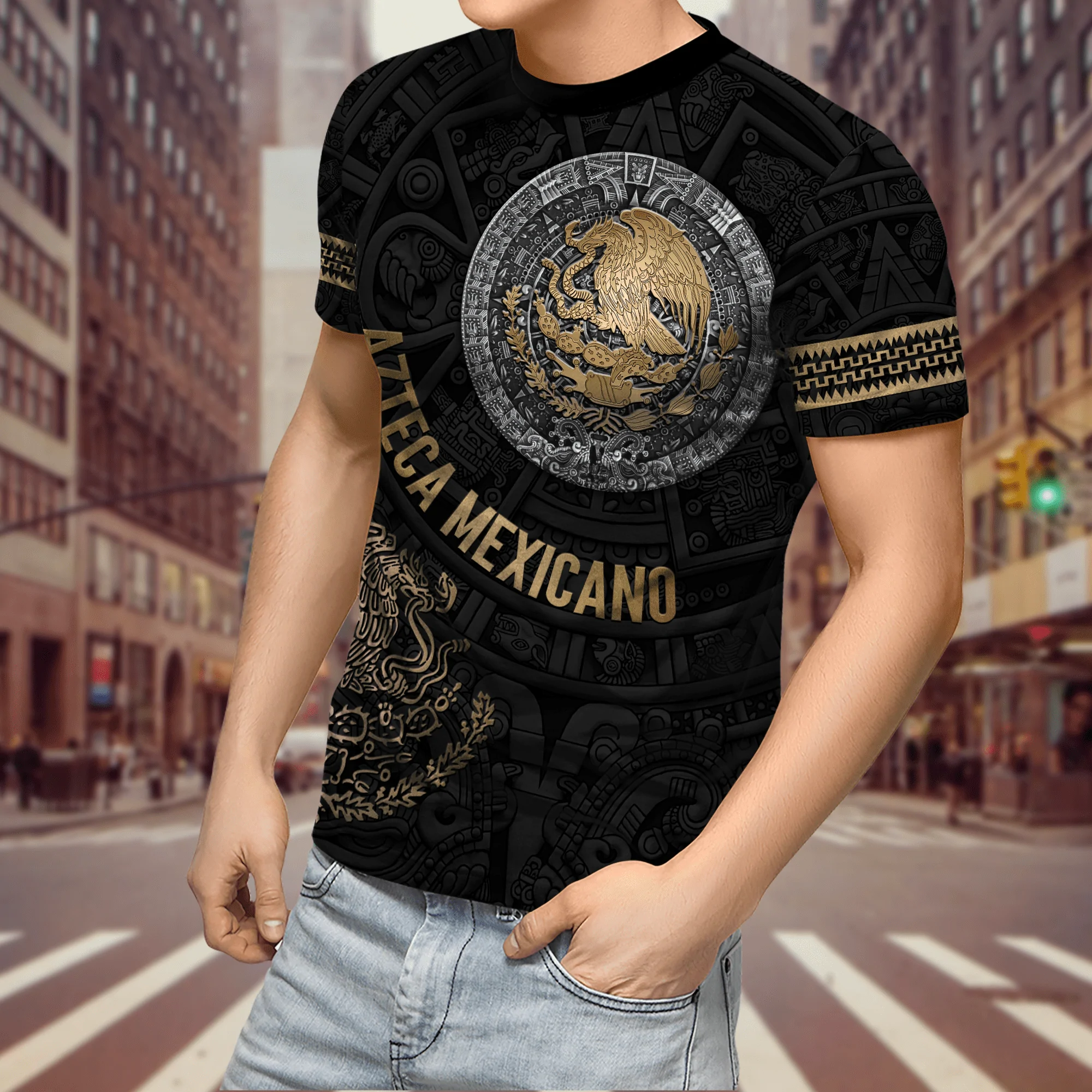 3D All Over Printed Black Azteca Shirt Aztec Mexicano Shirts Men Women Aztec Lover Gifts