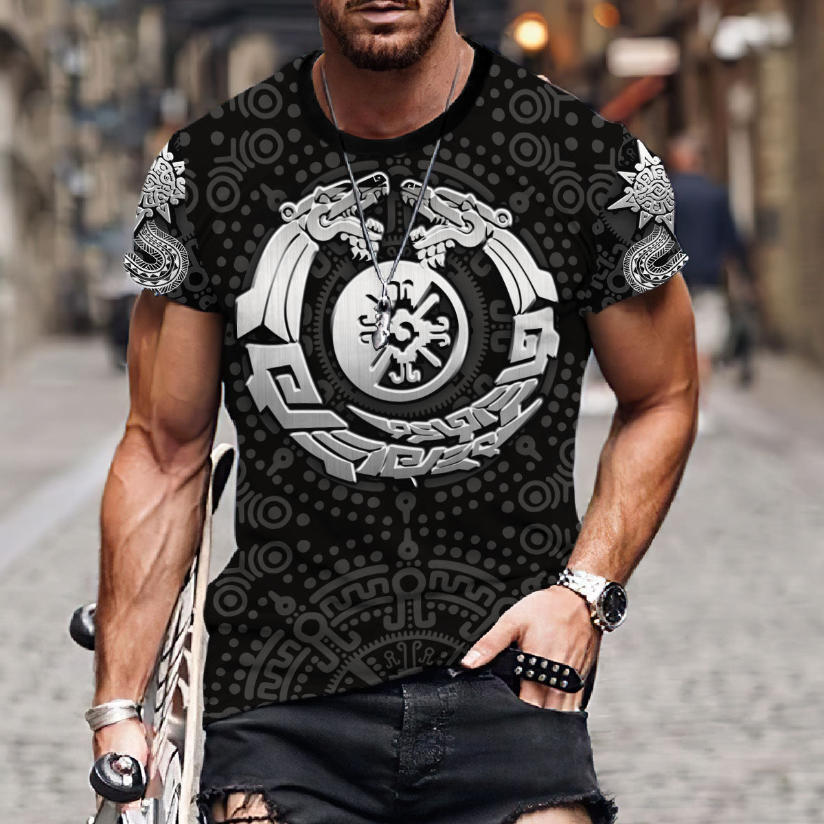 Mayan Snake Calendar Sun T-shirt/ Mexico T-Shirt/ Aztec T-Shirt