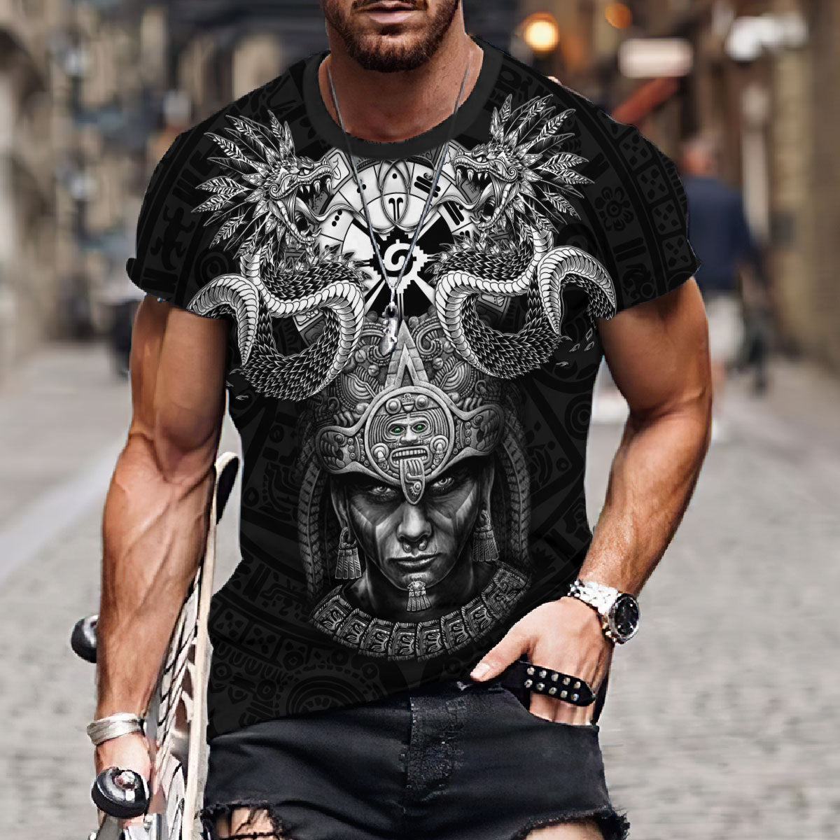 Aztec Mexican Warrior Quetzalcoatl Hunab Ku All Over Printed Unisex T-Shirts for Cool Men