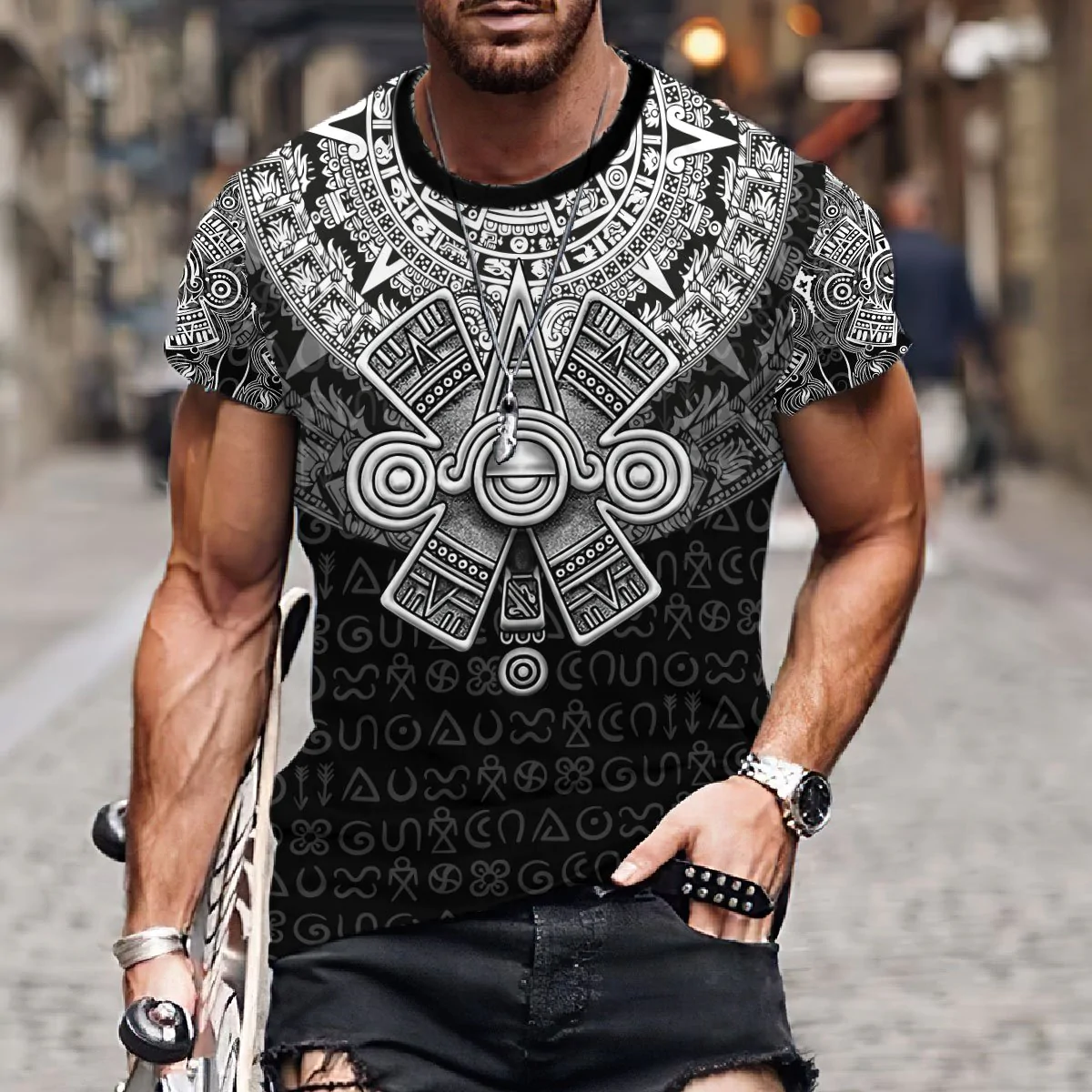 3D All Over Print Aztec Shirt Ancient Aztec Ollin Eye Tee Shirts