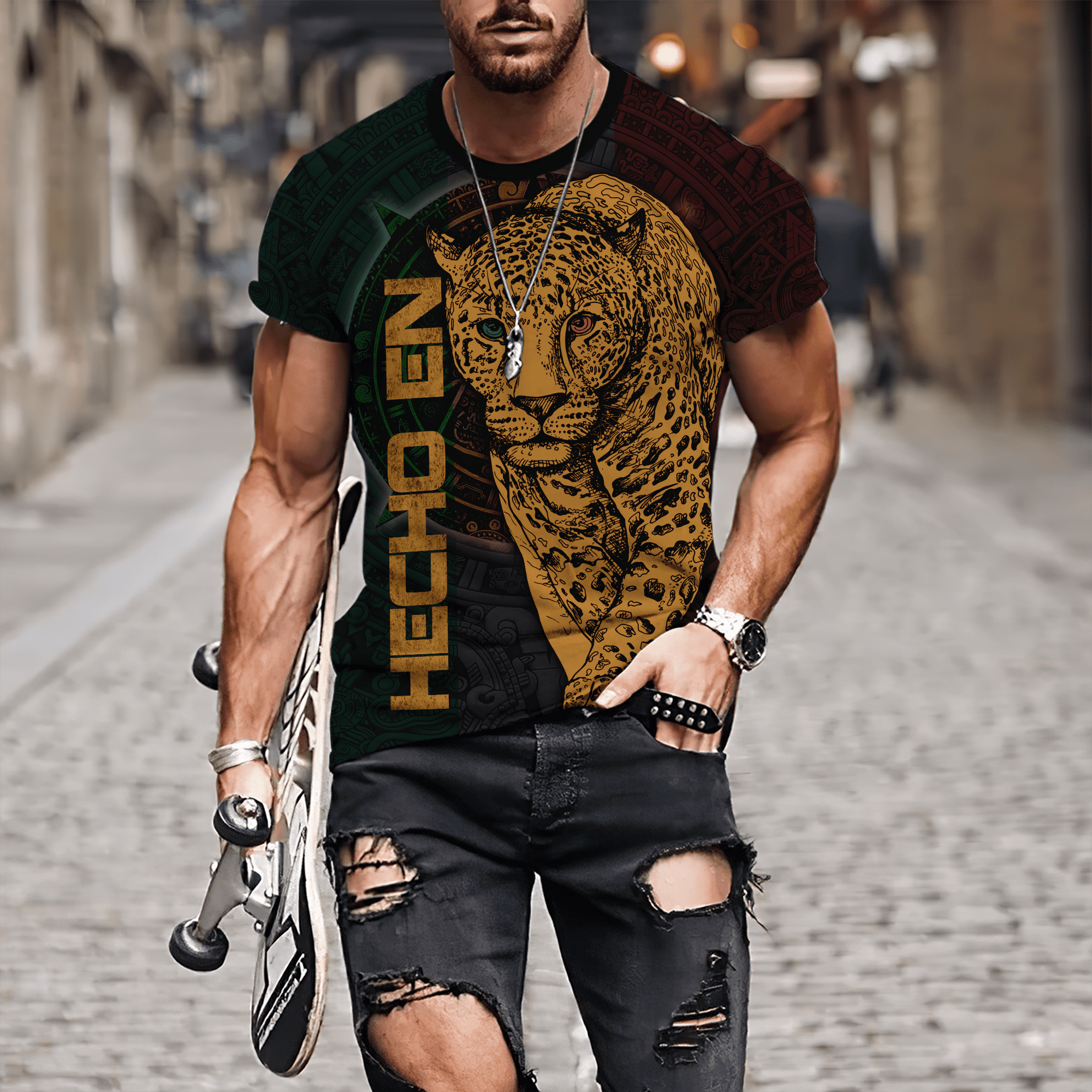 Coolspod 3D Mexico T-Shirt/ Jaguar Aztec Mexico All Over Printed Shirts/ Panther Mexico T-Shirt
