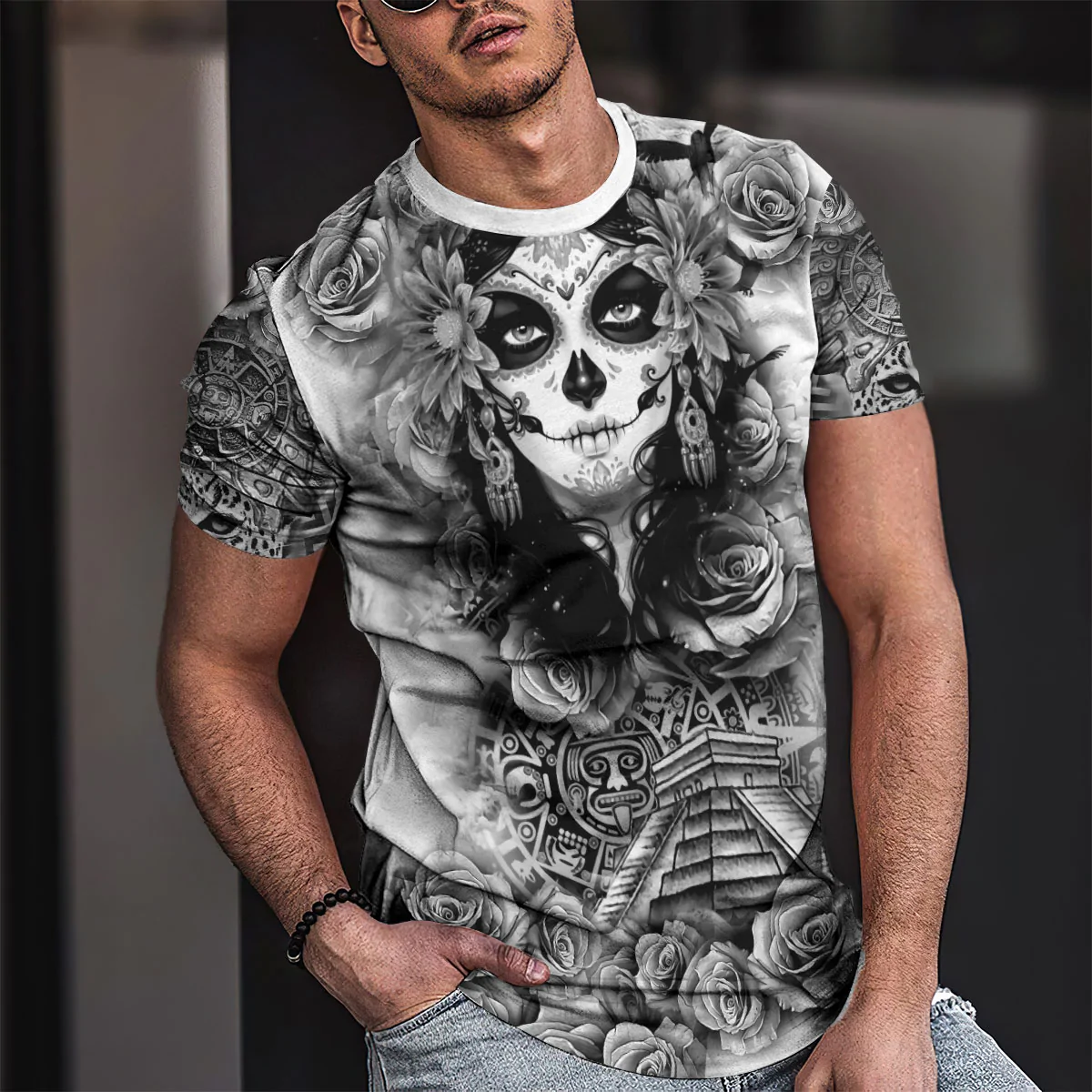 3D Black And White Aztec Shirt Mexican Aztec Day Of The Dead Pattern