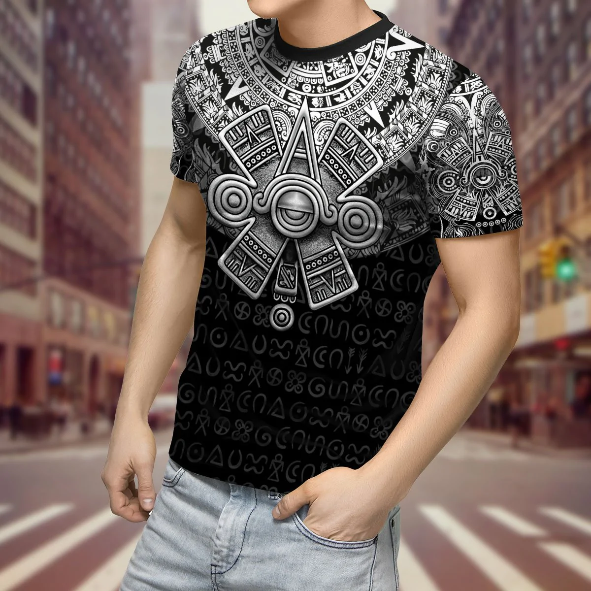 3D All Over Print Aztec Shirt Ancient Aztec Ollin Eye Tee Shirts