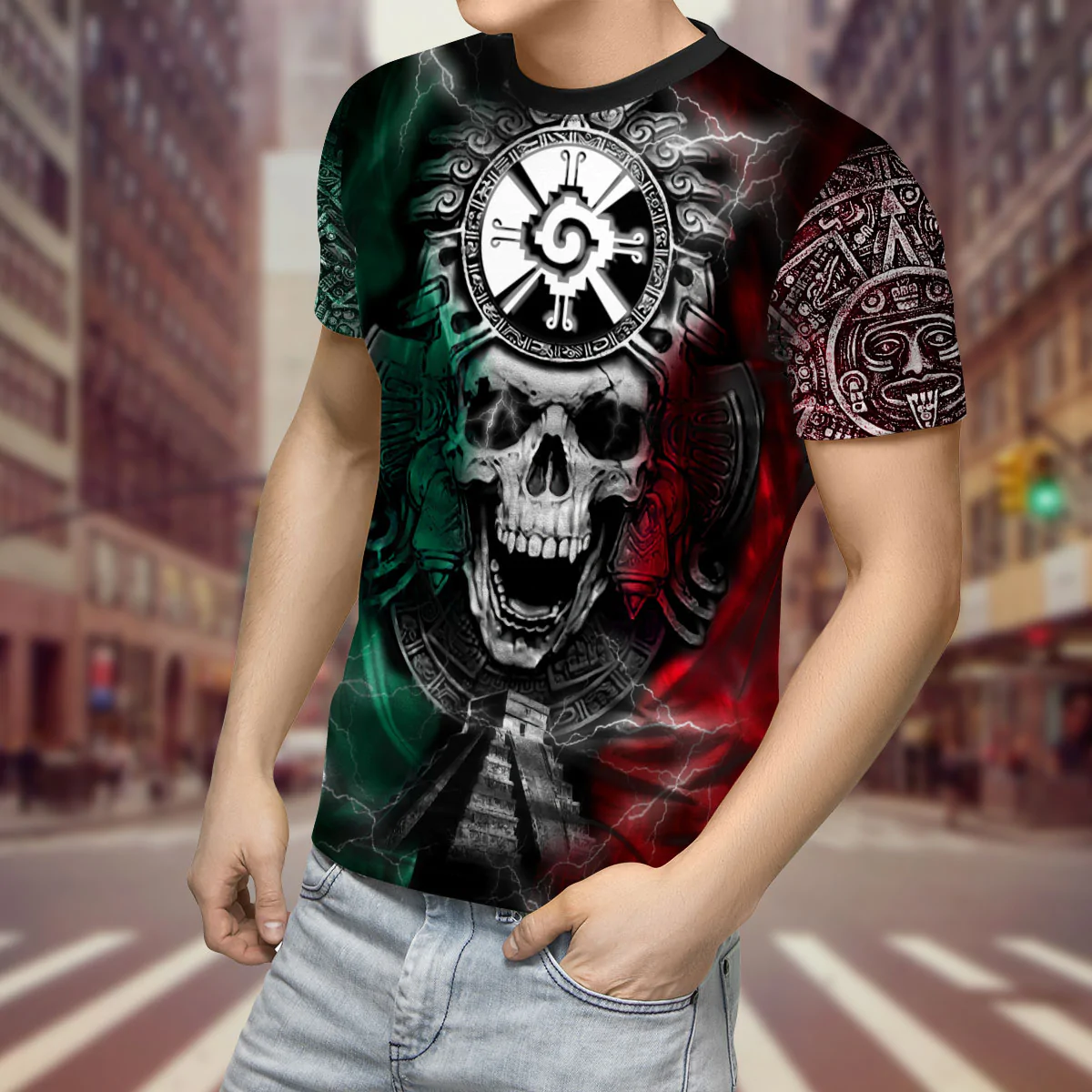 Mexico Aztec Shirt Mexican Maya Hunab Ku Skull 3D Full Printed Unisex Shirts