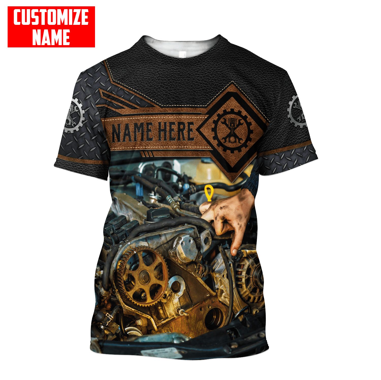 Personalized Name 3D Mechanic Shirts Leather Metal Pattern/ Mechanic shirt custom/ Mechanical Shirt