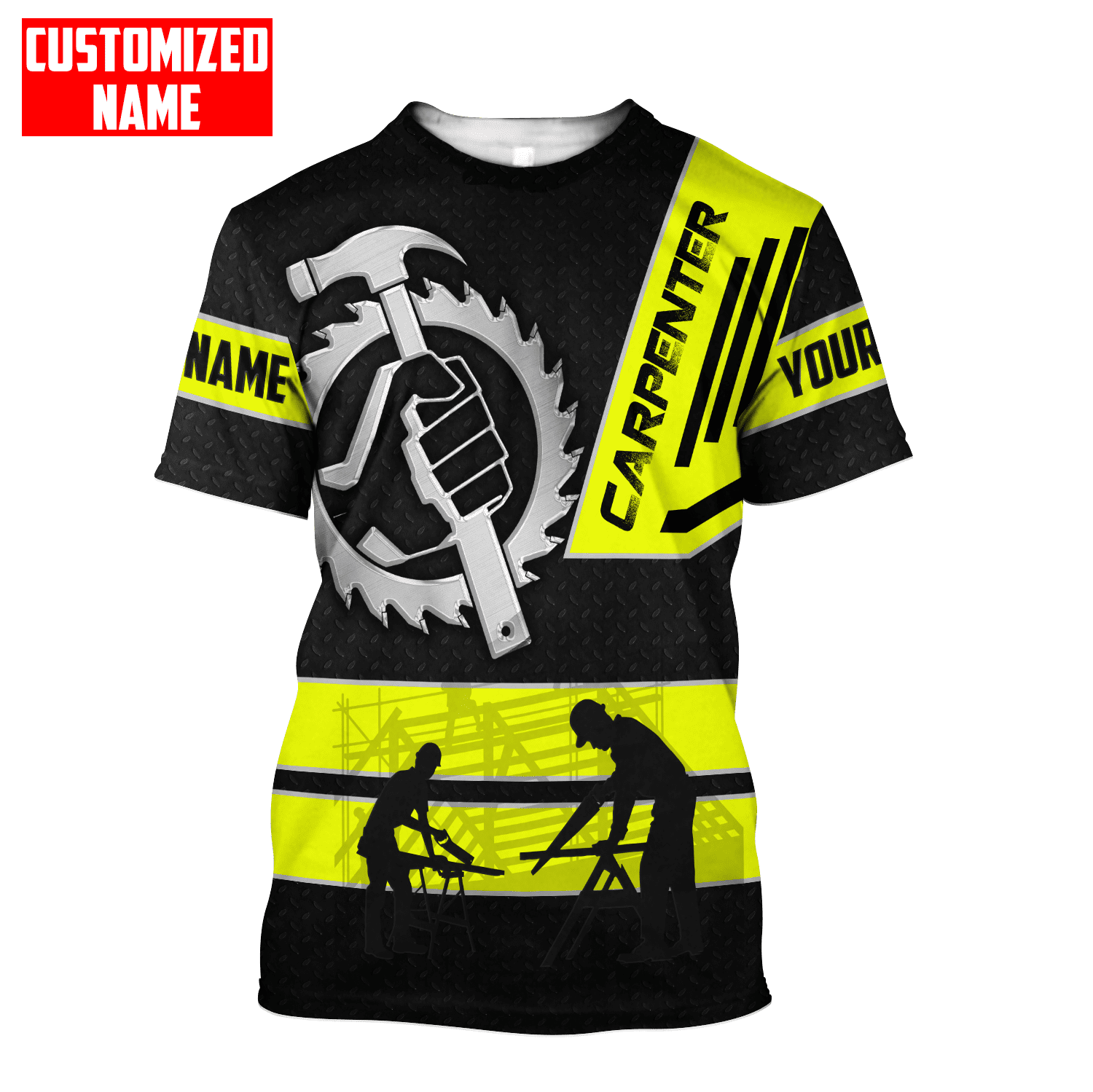 Custom Name Carpenter Yellow Metal Shirt Carpenter Equipment Tee Shirts