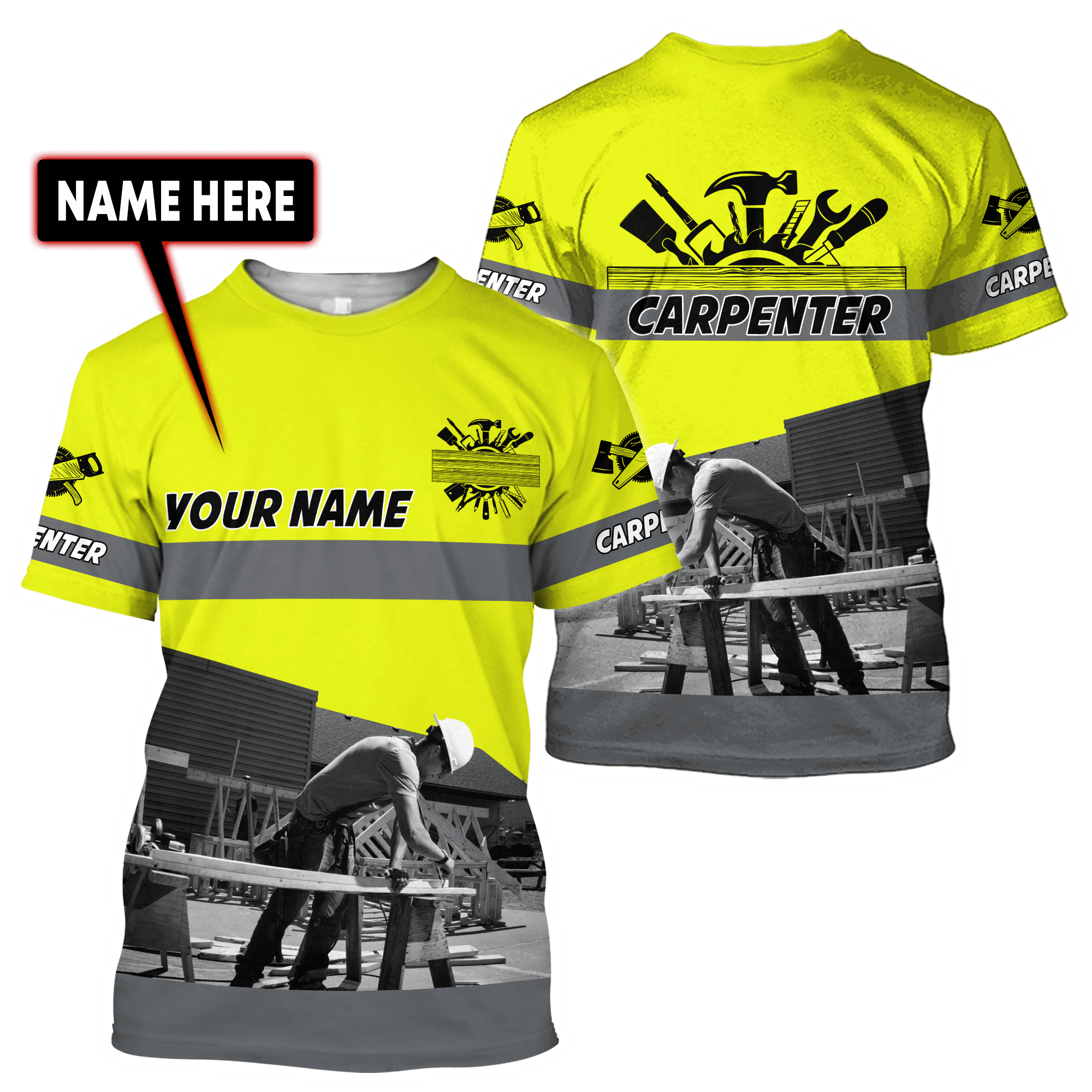 Personalized Name Carpenter Unisex Yellow Shirt Men Carpenter T Shirts