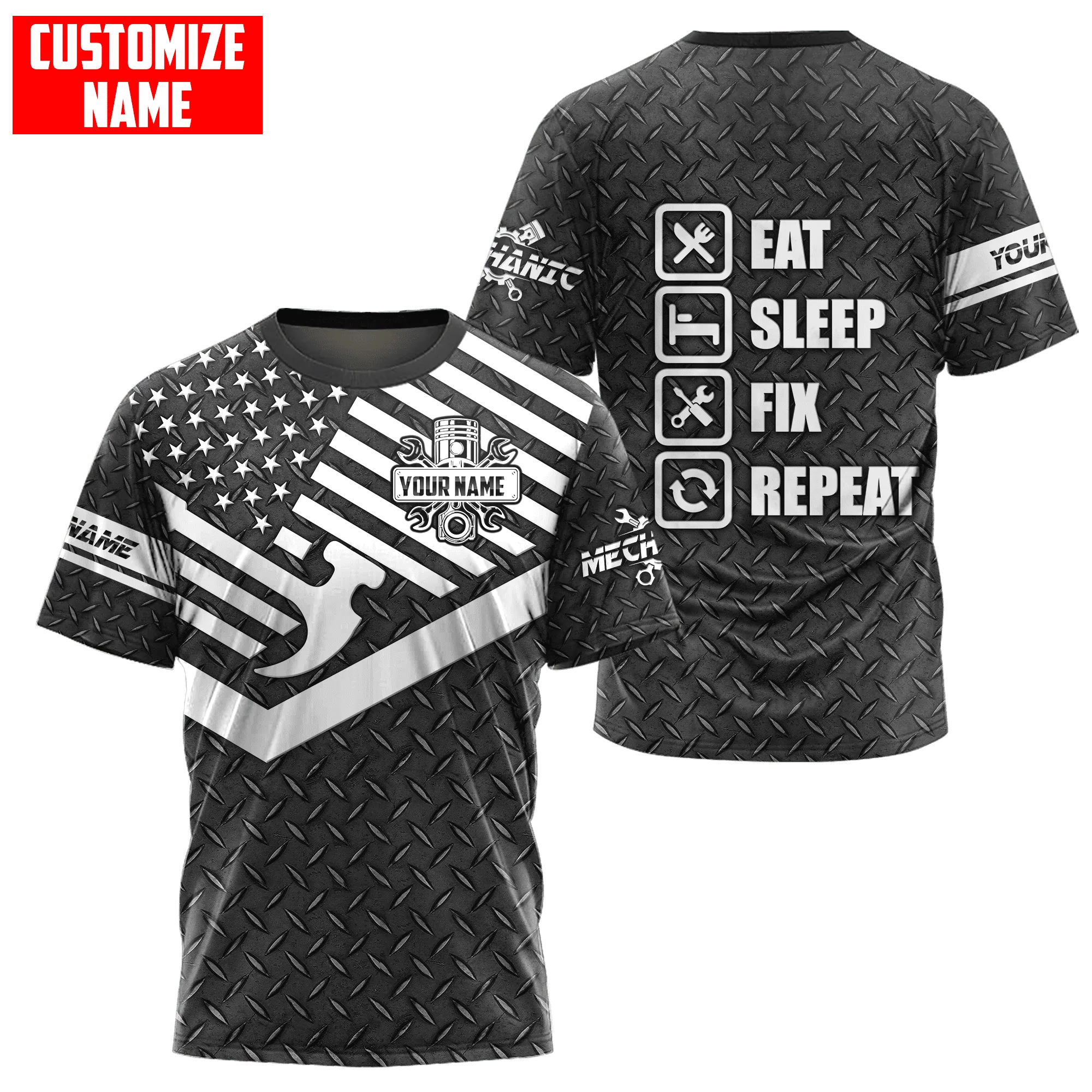 Personalized American Mechanic T Shirt Black Metal Pattern Gift For Mechanician