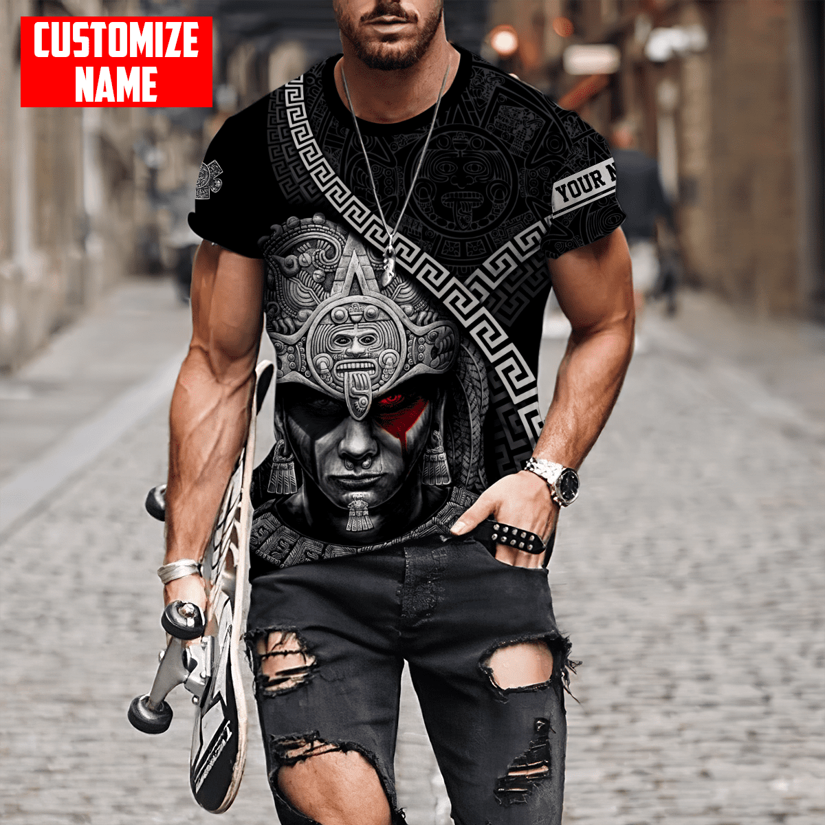 Customized 3D All Over Print Mexico Shirt/ Aztec Warrior Smoke Unisex Shirt For Him