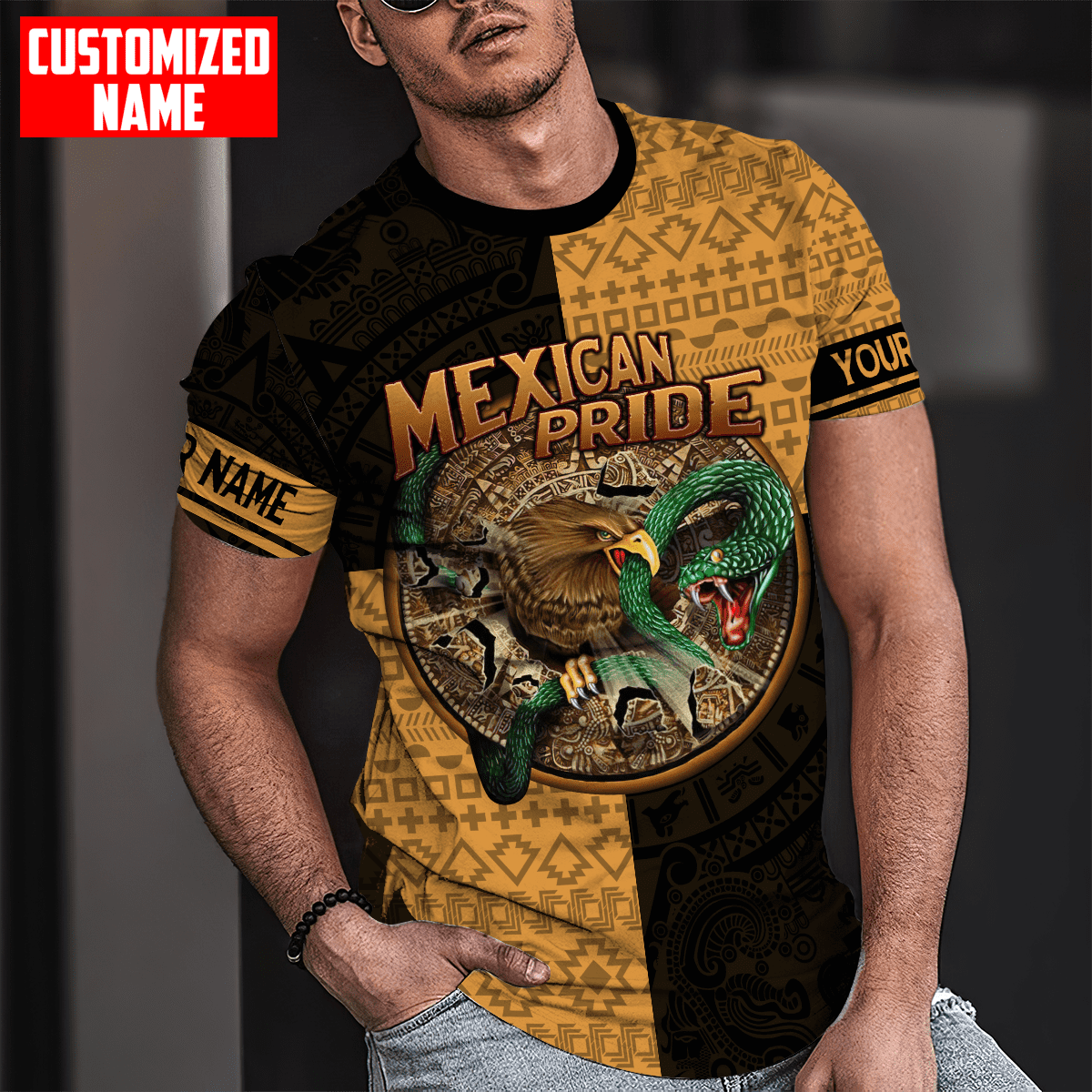 Personalized Name Mexican Pride Aztec Pattern Printed Unisex Shirts For Men Women