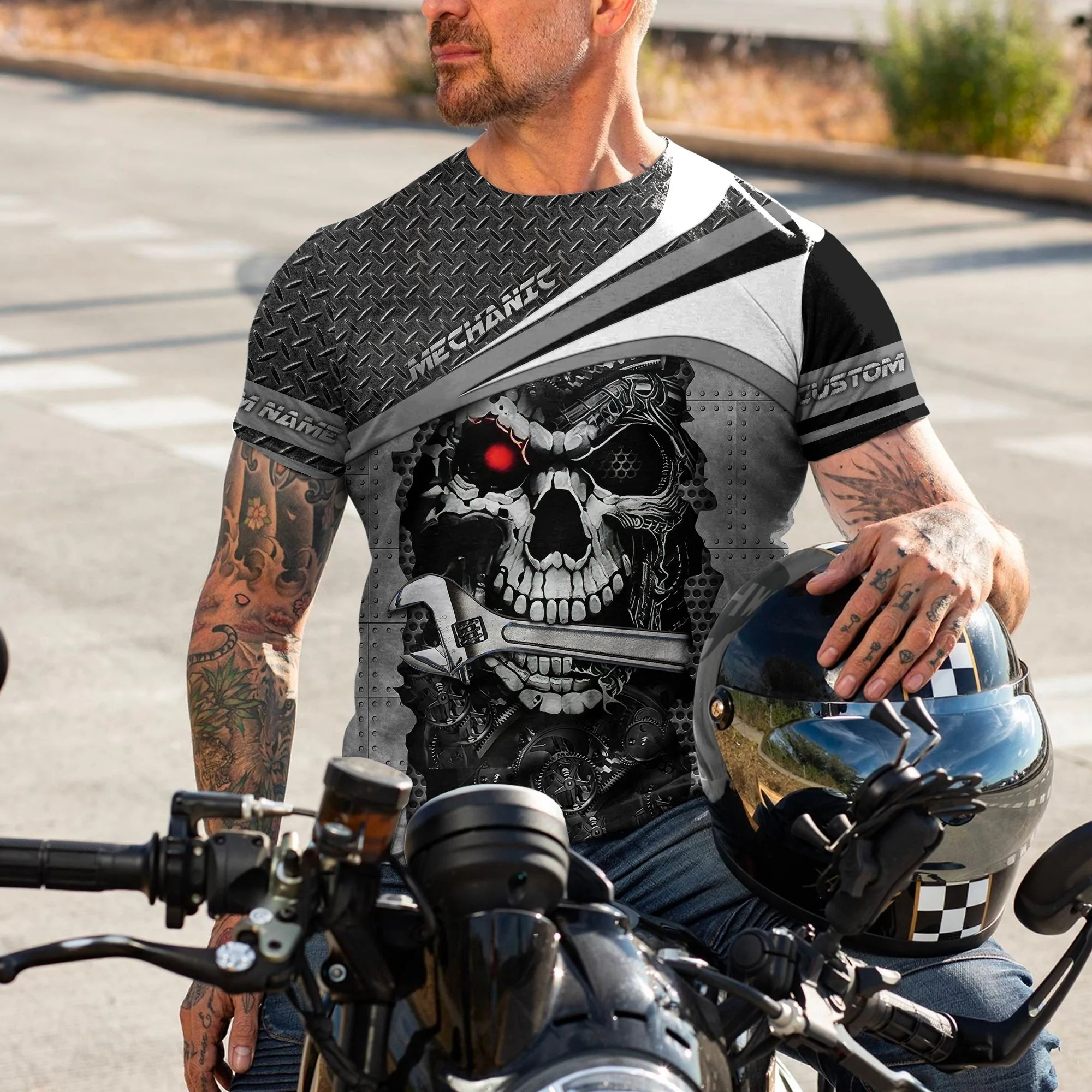 Customzied Skull Mechanic Tools Shirts Men Women 3D All Over Printed Mechanical Tee Shirt