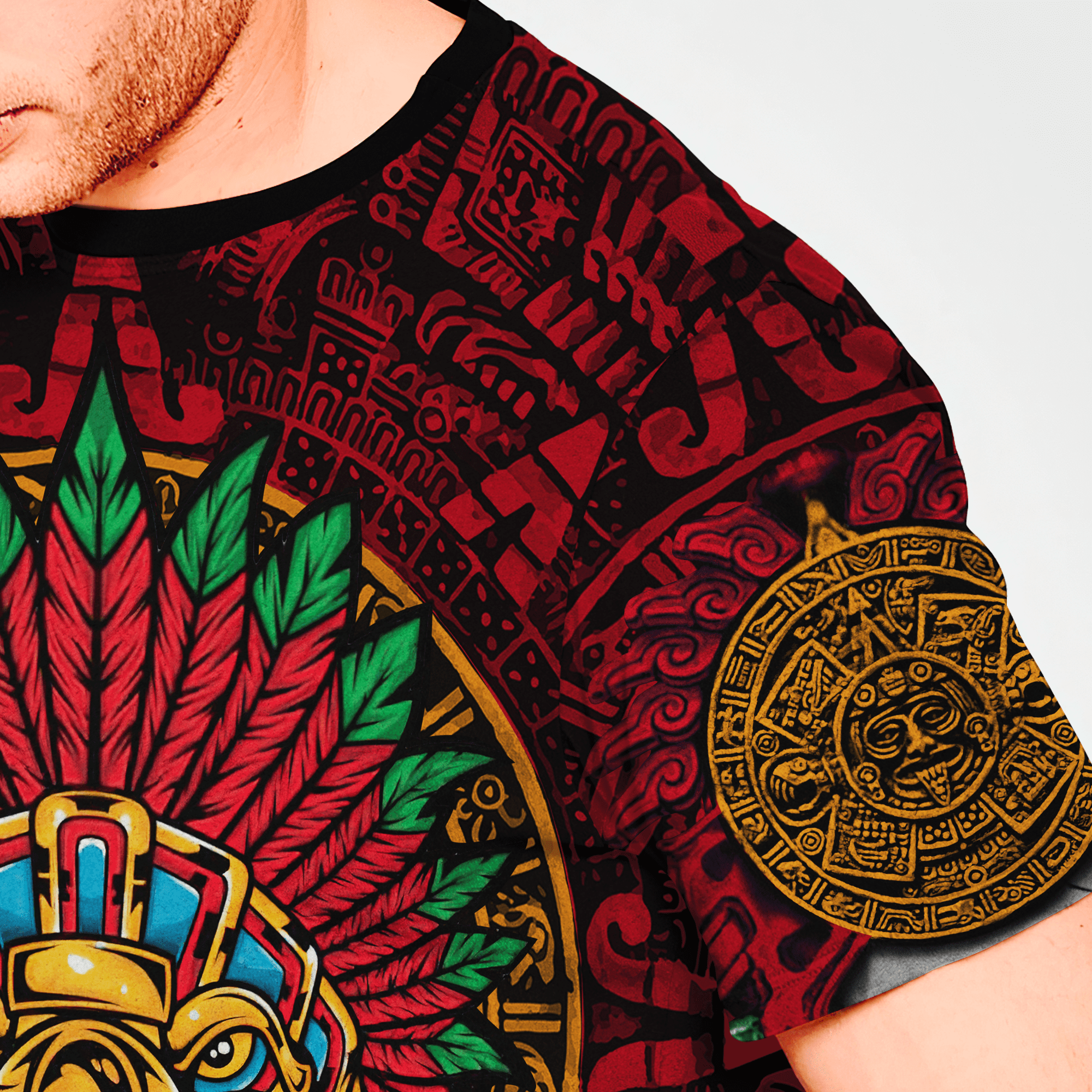 Coolspod Aztec Eagle Warrior Skull All Over Printed Combo T-Shirt/ Skull Mexico T-Shirt