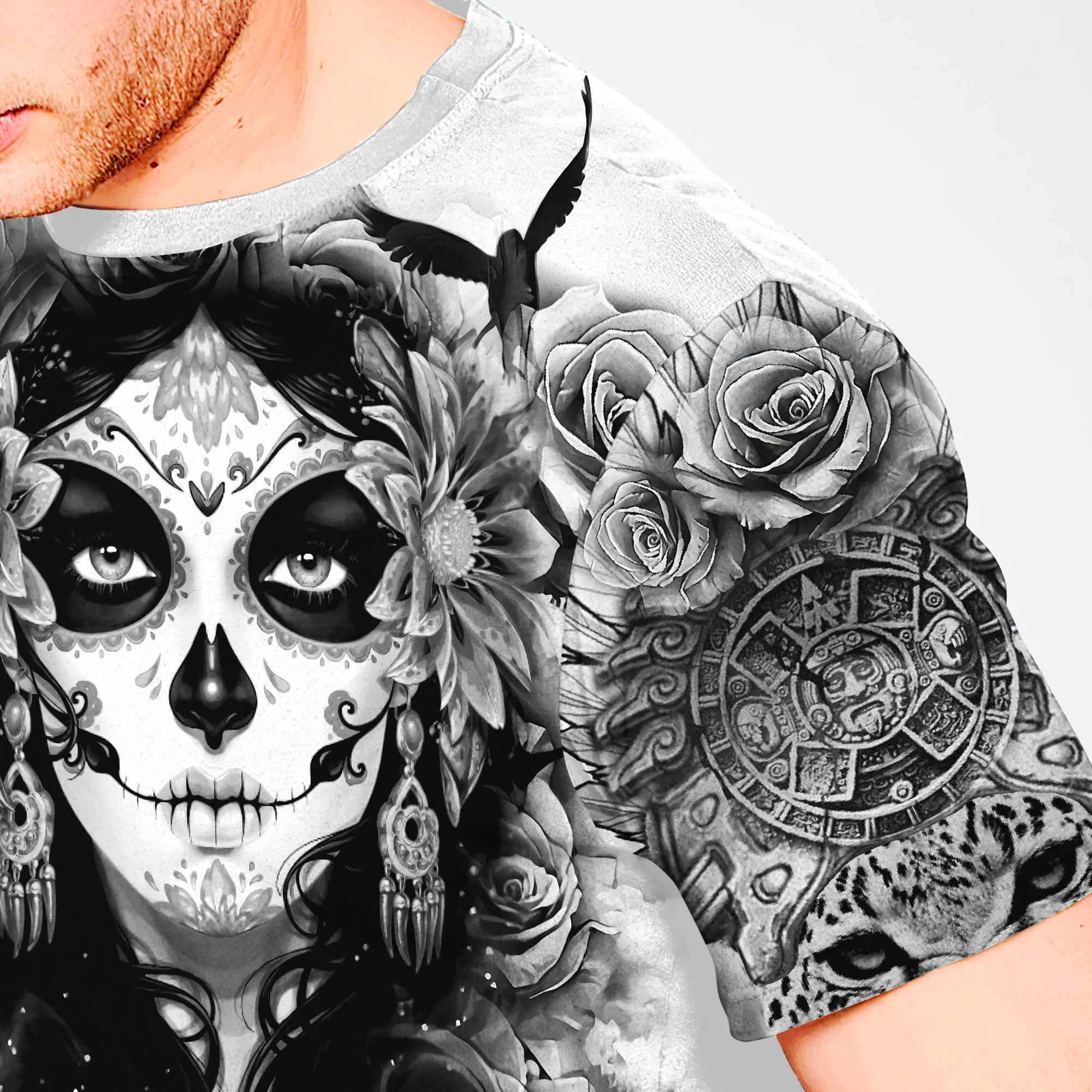 3D Black And White Aztec Shirt Mexican Aztec Day Of The Dead Pattern