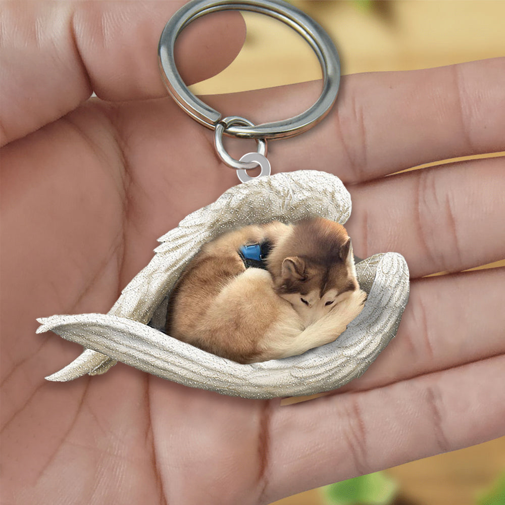 Tan And White Husky Sleeping Angel Acrylic Keychaine Dog Sleeping keychain