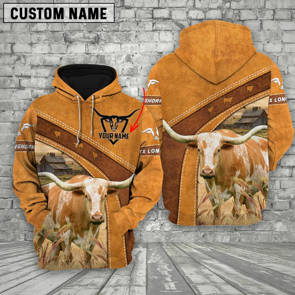 Personalized Name Farm Texas Longhorn Cattle Hoodie/ Farmer Zip Up Hoodie 3D All Over Print