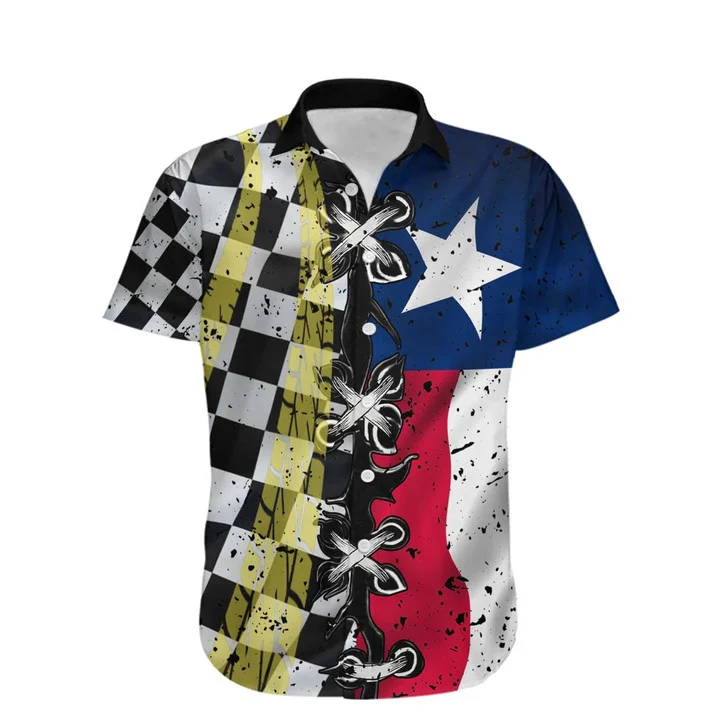 Texas Racing Flag Checkered Pattern Hawaiian Shirt