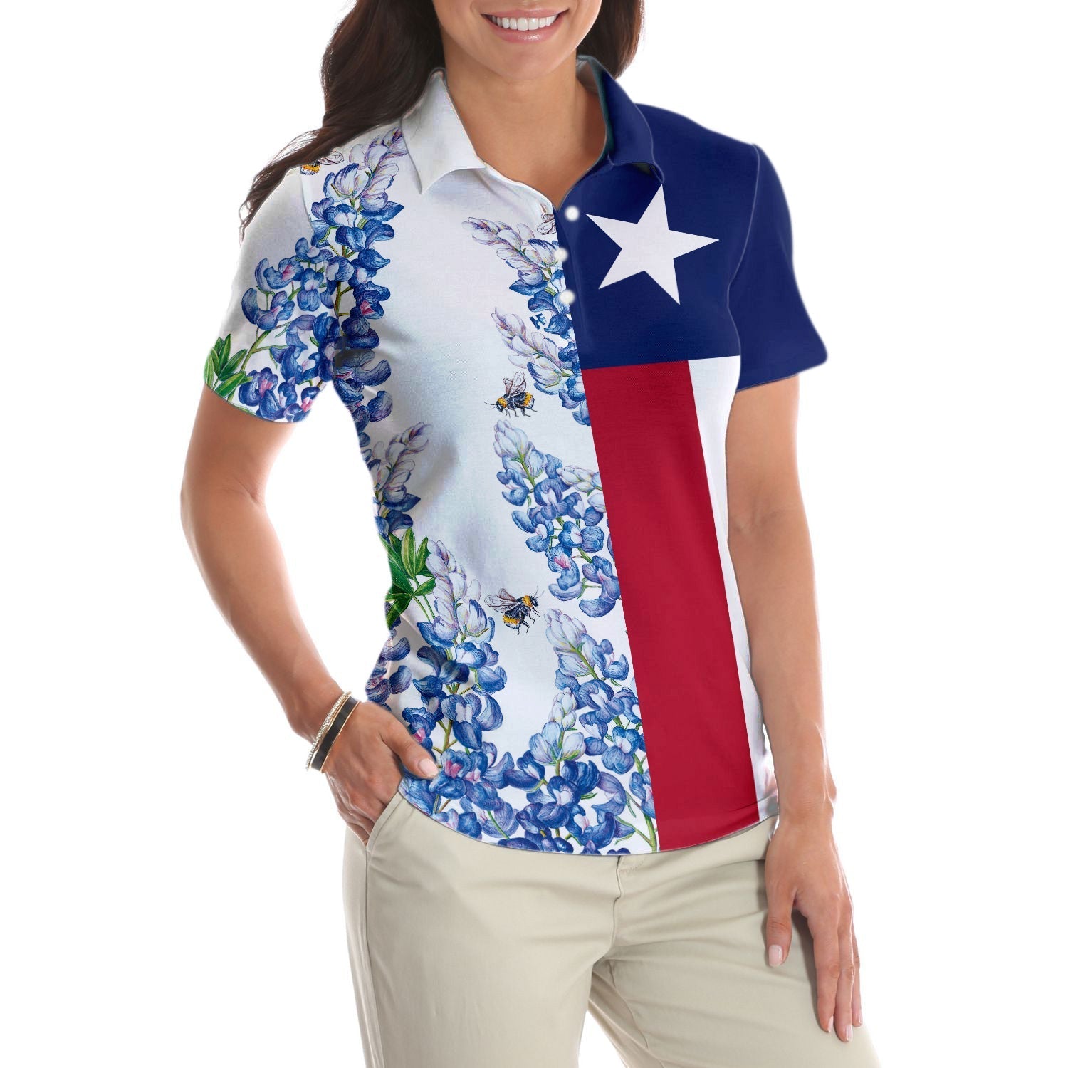 Texas Flag Bluebonnets Polo Shirt For Woman Short Sleeve Women Polo Shirt Coolspod