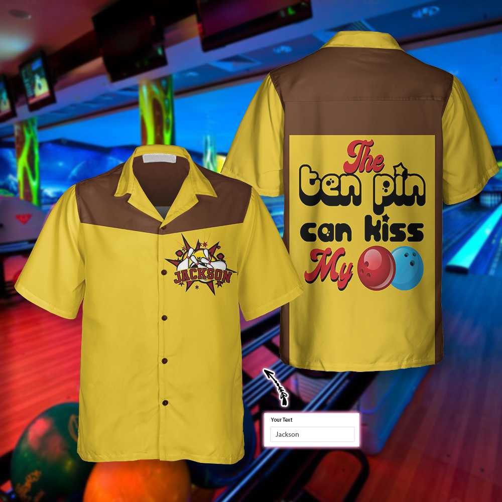 The Ten Pin Can Kiss My Ball Custom Hawaiian Shirt/ Personalized Bowling Shirt/ Best Gift For Bowling Players