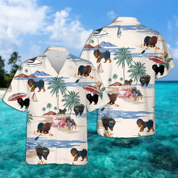 Tibetan Mastiff Summer Beach Hawaiian Shirt/ Hawaiian Shirts for Men Short Sleeve Aloha Beach Shirt