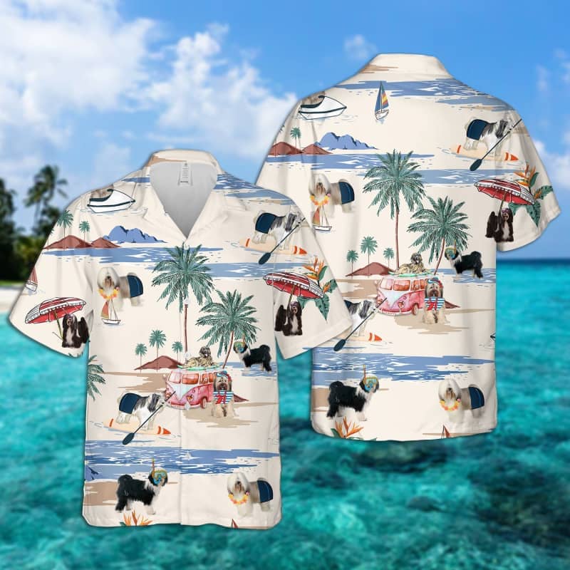 Tibetan Terrier Summer Beach Hawaiian Shirt/ dog beach Short Sleeve Hawaiian Shirt