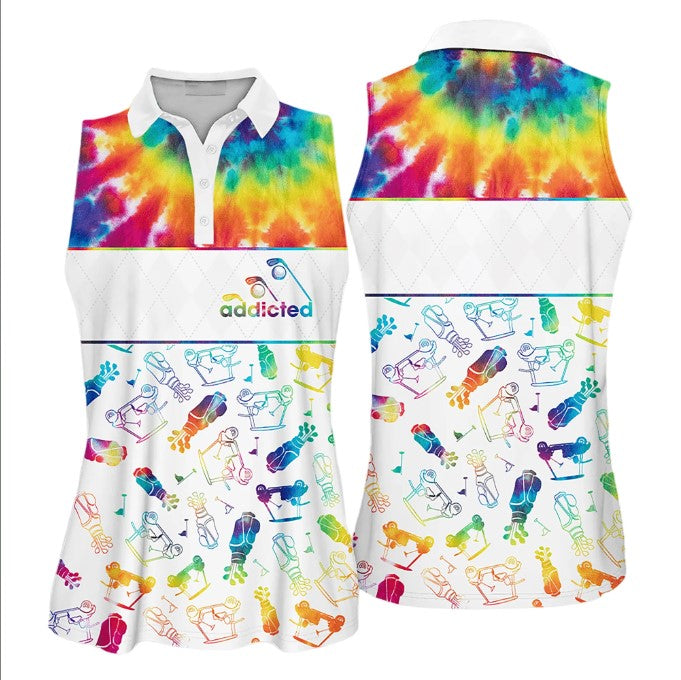 Tie-dye Addicted Pattern Golf Sleeveless Polo Shirt For Women/ Golf shirt/ Gift for golf lover