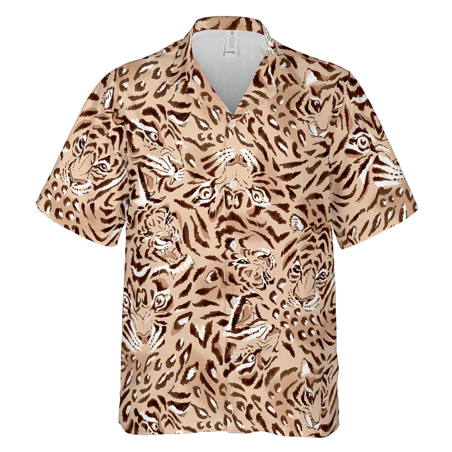 Hawaiian Camp Collar Short Sleeve Button-Down Shirt Tiger Faces/ Tiger Hawaiian Shirts