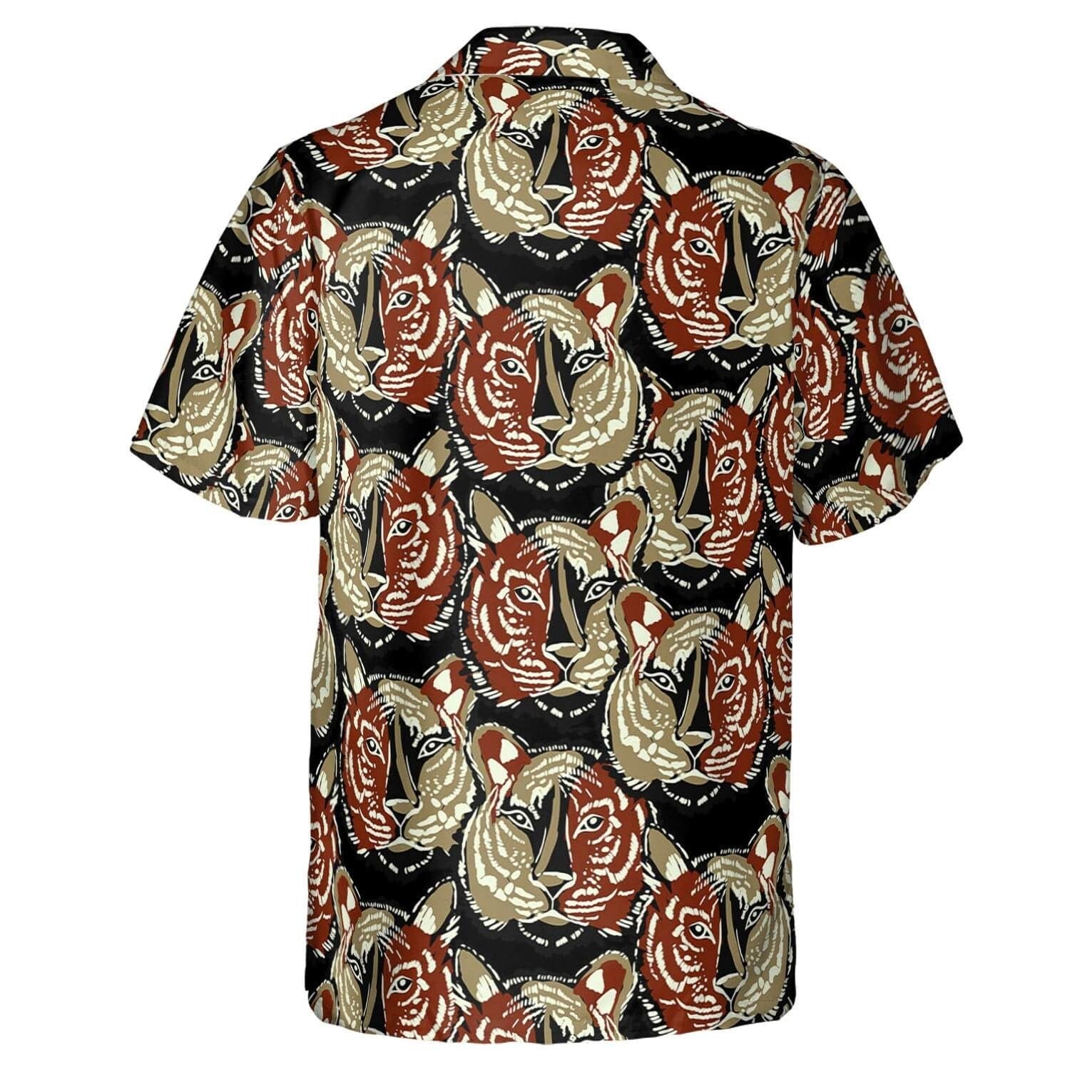 Hawaiian Camp Collar Short Sleeve Button-Down Hawaii Aloha Beach Shirt Tiger Faces