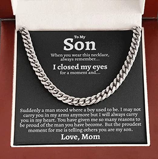 To My Son Stainless Steel Cuban Chain Necklace/ Father Mother To Son Gifts/ Gifts for Son Birthday