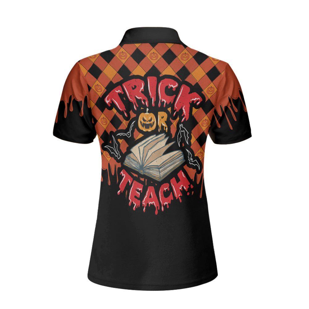 Trick Or Teach Short Sleeve Women Polo Shirt/ Halloween Shirt For Women Coolspod