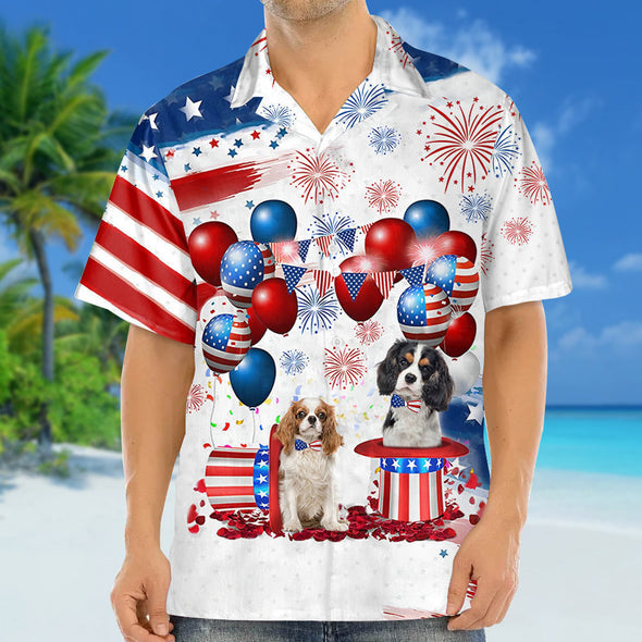 Tricolor Cavalier King Charles Spaniel Independence Day Hawaiian Shirt for men and women/ 4th of july hawaiian shirt