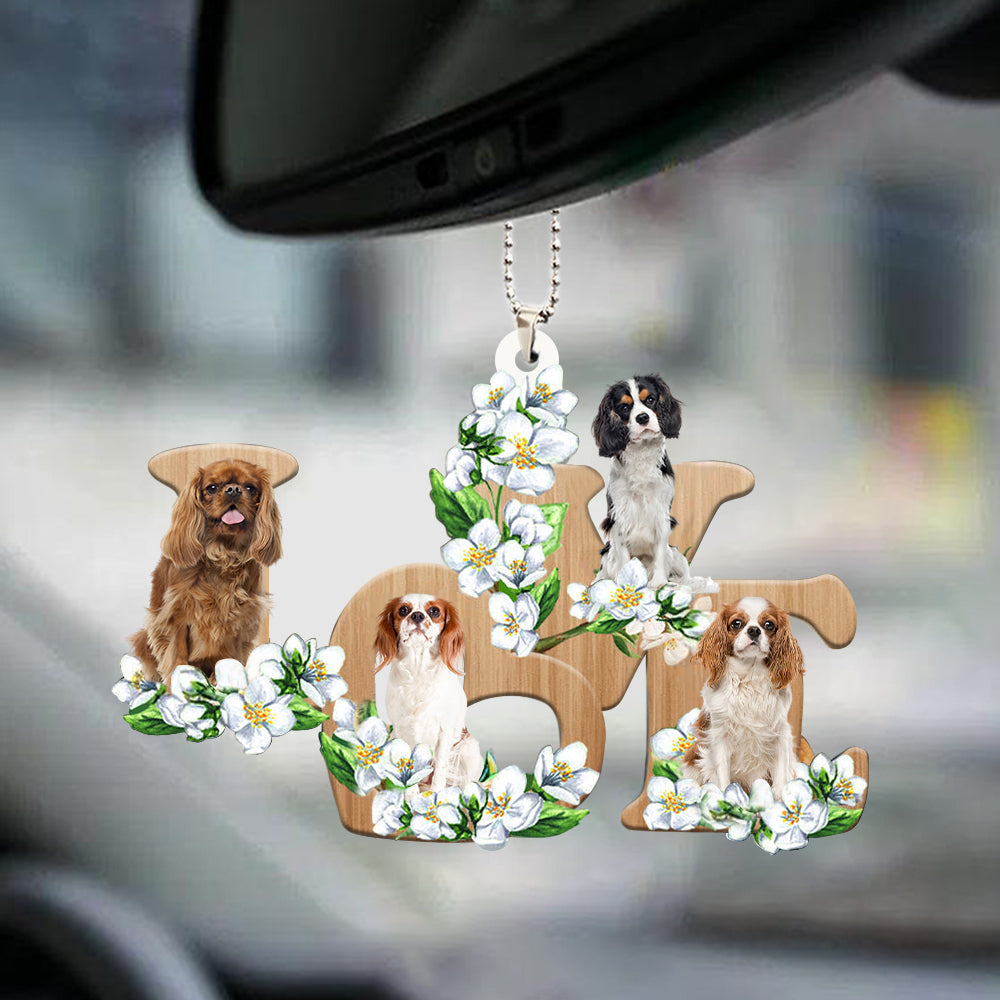 Cool Cavalier King Charles Spaniel Love Flowers Dog Lover Hanging Ornament Car Ornament
