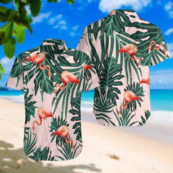 Tropical Flamingo Hawaiian Shirt/ Flamingo Short Sleeve Hawaiian Aloha Shirt/ Flamingo Hawaiian Shirt for men/ women