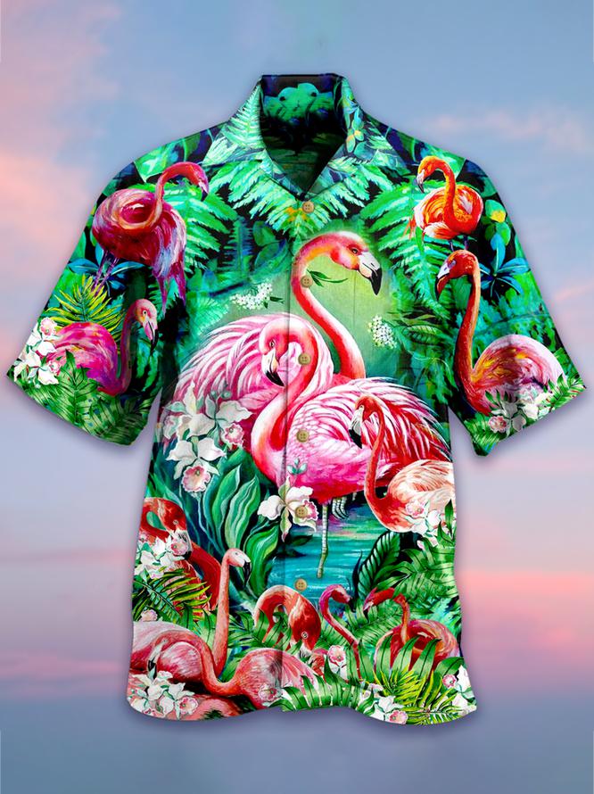 Flamingo Hawaiian Shirt/ Flamingo Short Sleeve Hawaiian Aloha Shirt/ Flamingo Hawaiian Shirt for men/ women