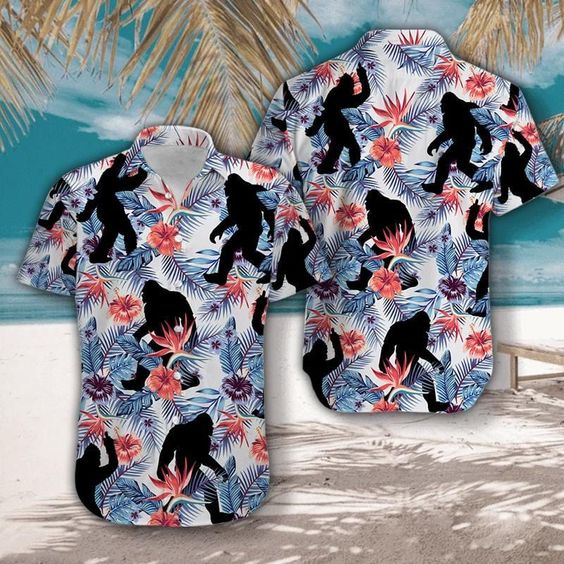Tropical Flowers Bigfoot Aloha Hawaiian Shirts For Men & For Women