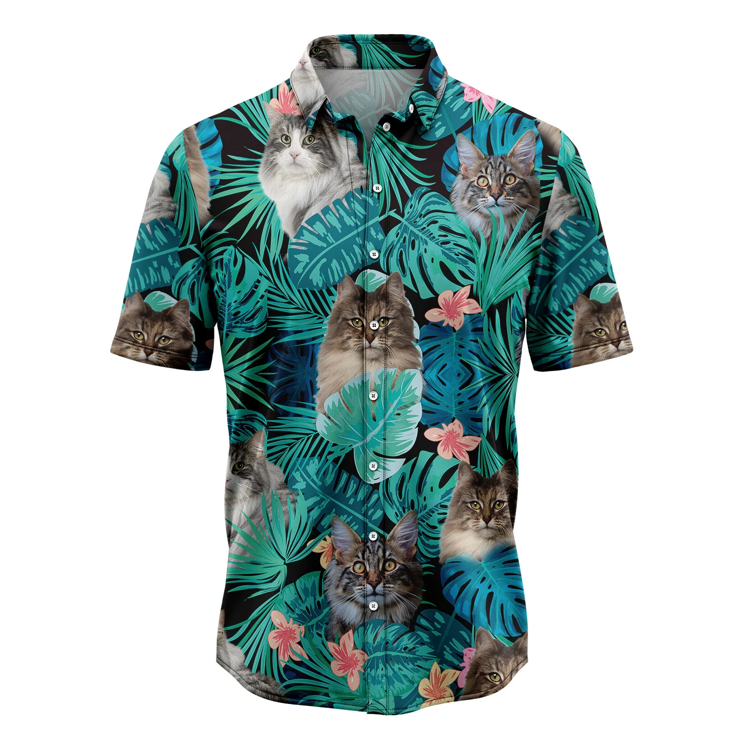 Tropical Norwegian Forest Cat Hawaiian Shirt/ Summer gift/ Hawaiian Shirts for Men/ Aloha Beach Shirt