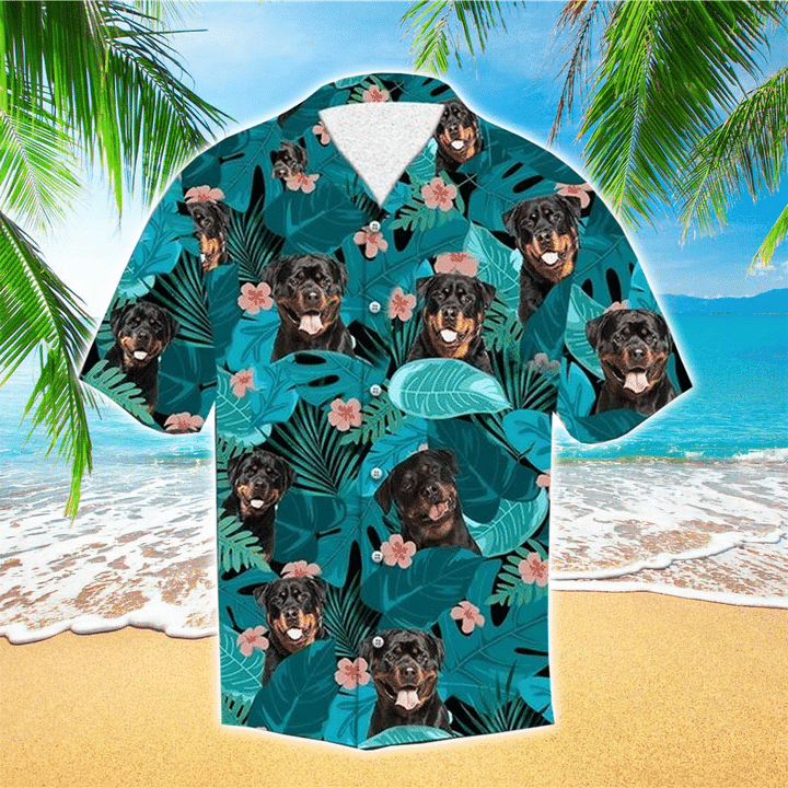 Rottweiler Vacation Hawaiian Shirt/ Dog Short Sleeve Hawaiian Aloha Shirt