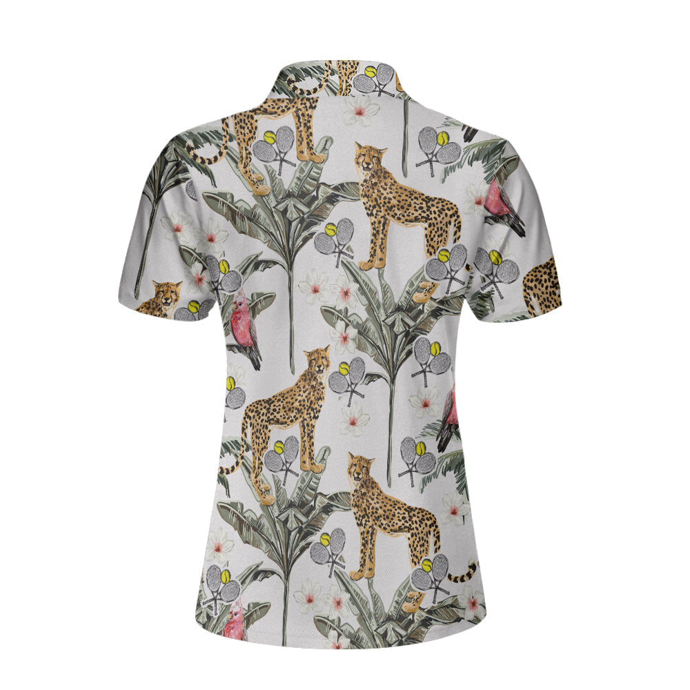 Tropical Coconut Leopard Tennis Shirt For Women Short Sleeve Women Polo Shirt Coolspod