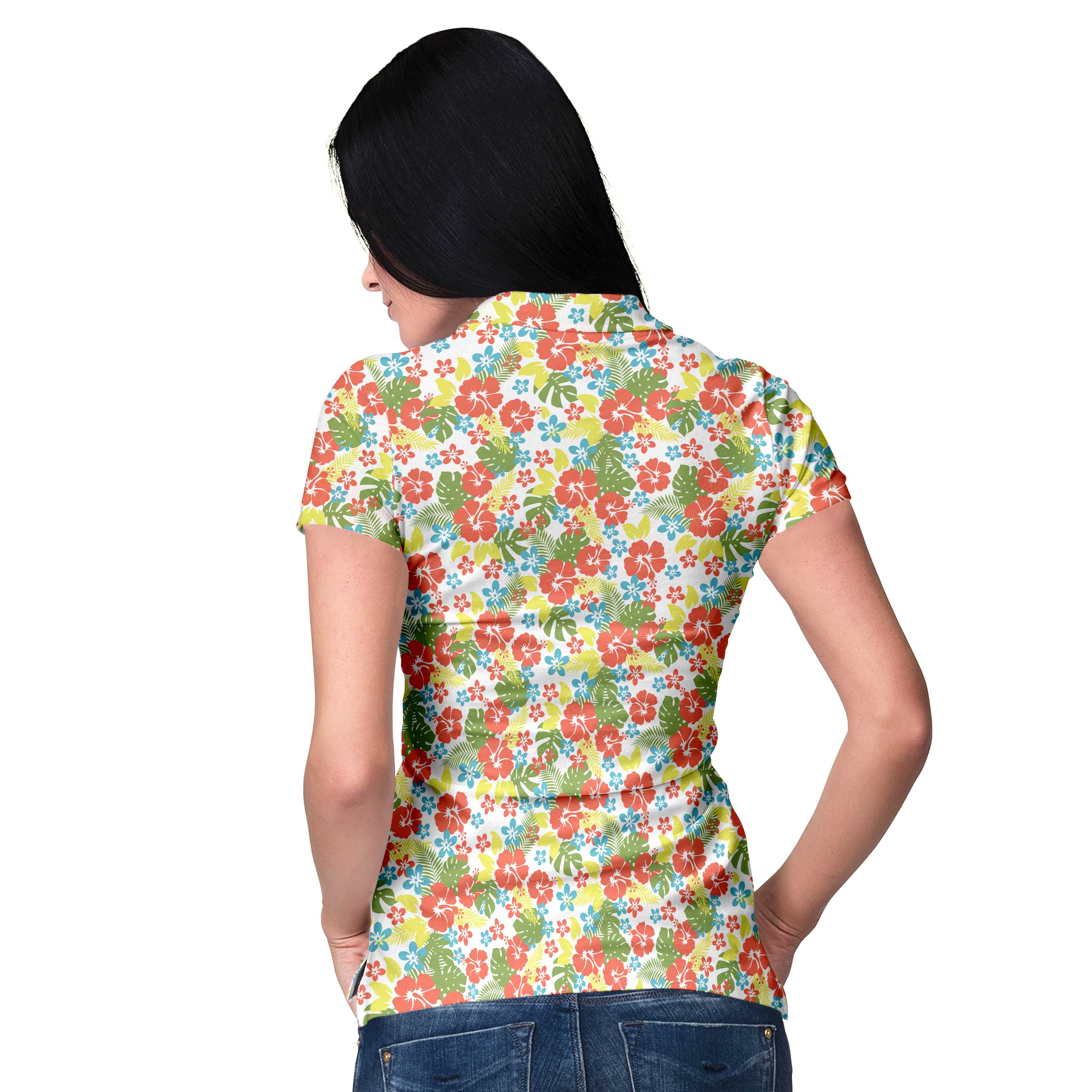 Tropical Flowers Pattern Short Sleeve Women Polo Shirt Coolspod