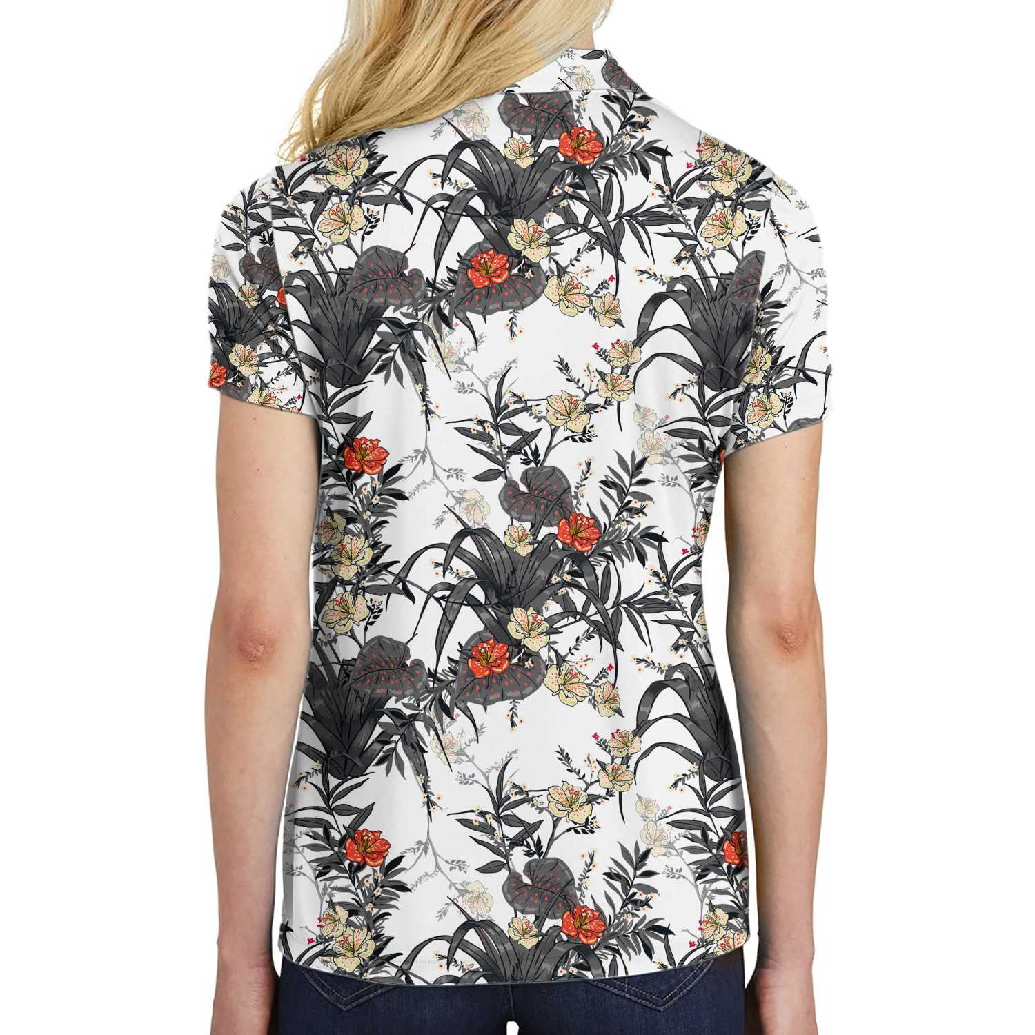 Tropical Flowers Shirt Short Sleeve Women Polo Shirt Coolspod