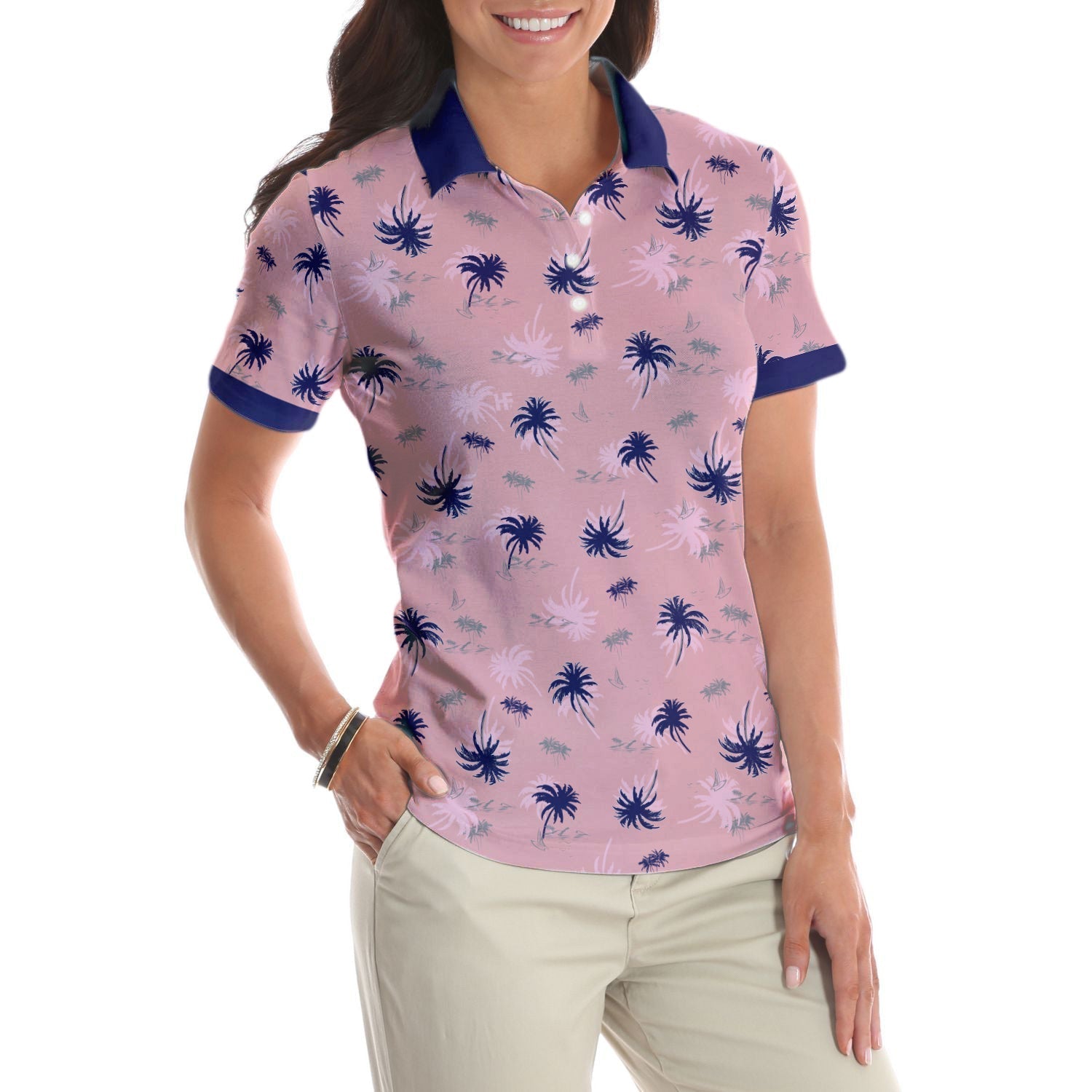 Tropical Palm Tree Pattern Shirt Short Sleeve Women Polo Shirt Coolspod