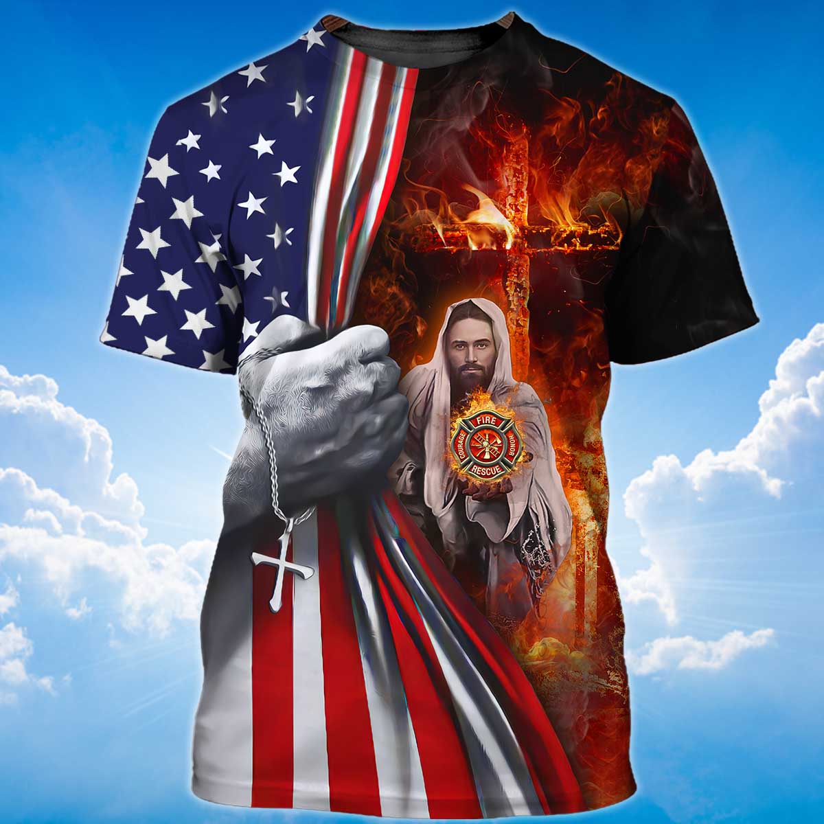 Jesus In The Flames T Shirt Patriot Gift Memorial 11 September Shirts