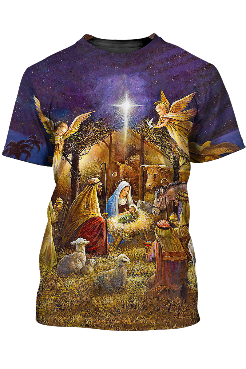 When God Was Born T Shirt 3D God Shirt For Noel Christmas