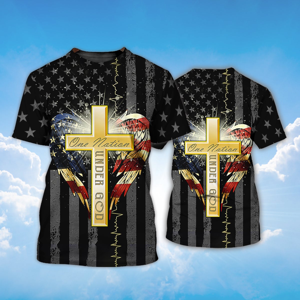 One Nation Under God Wing And American Flag T Shirt Patriotic Usa Shirt