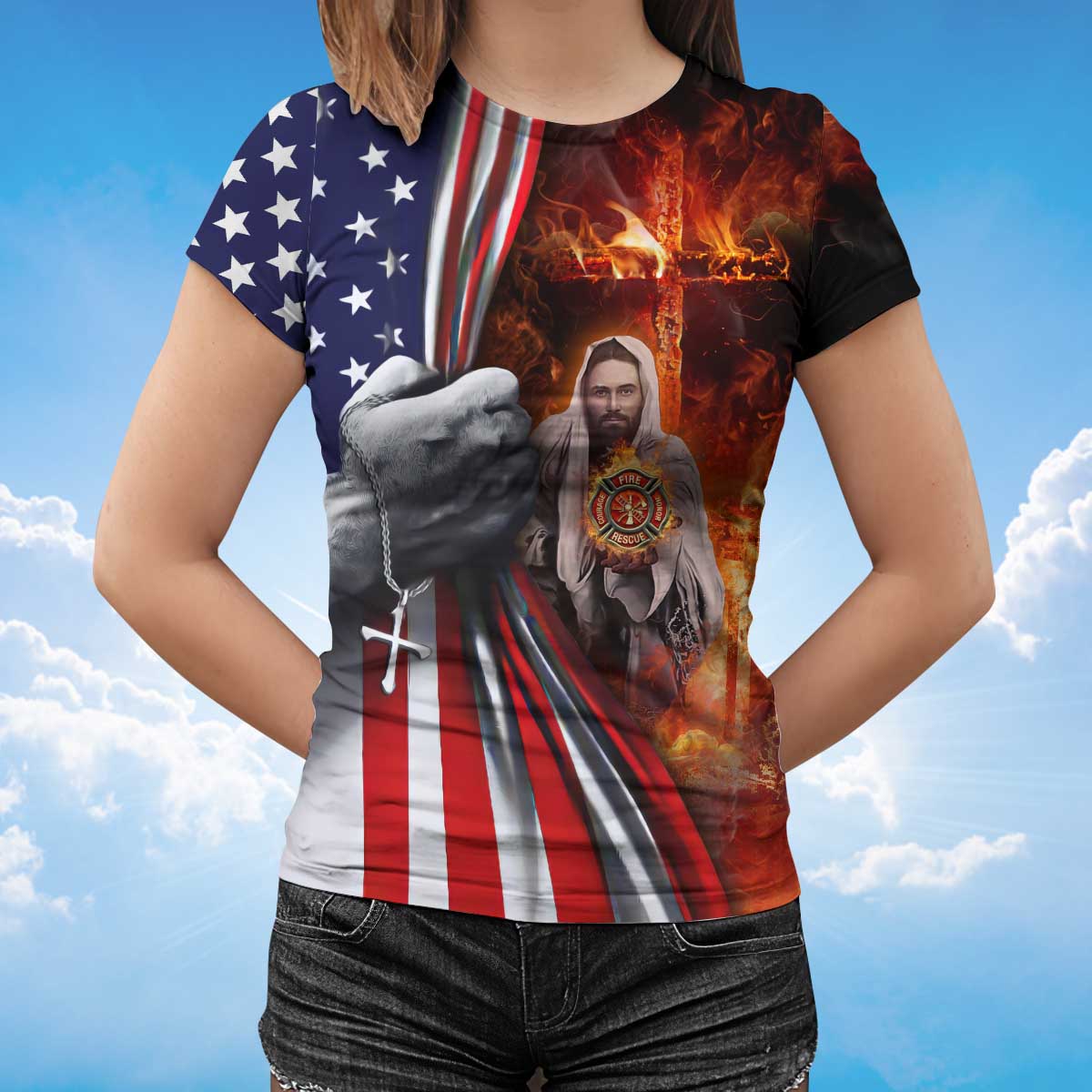 Jesus In The Flames T Shirt Patriot Gift Memorial 11 September Shirts