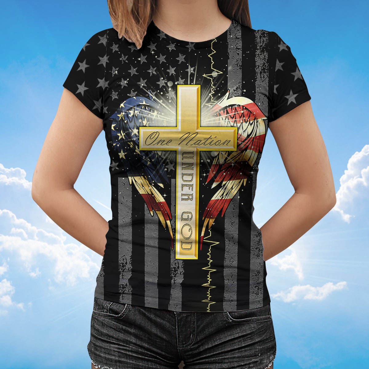 One Nation Under God Wing And American Flag T Shirt Patriotic Usa Shirt