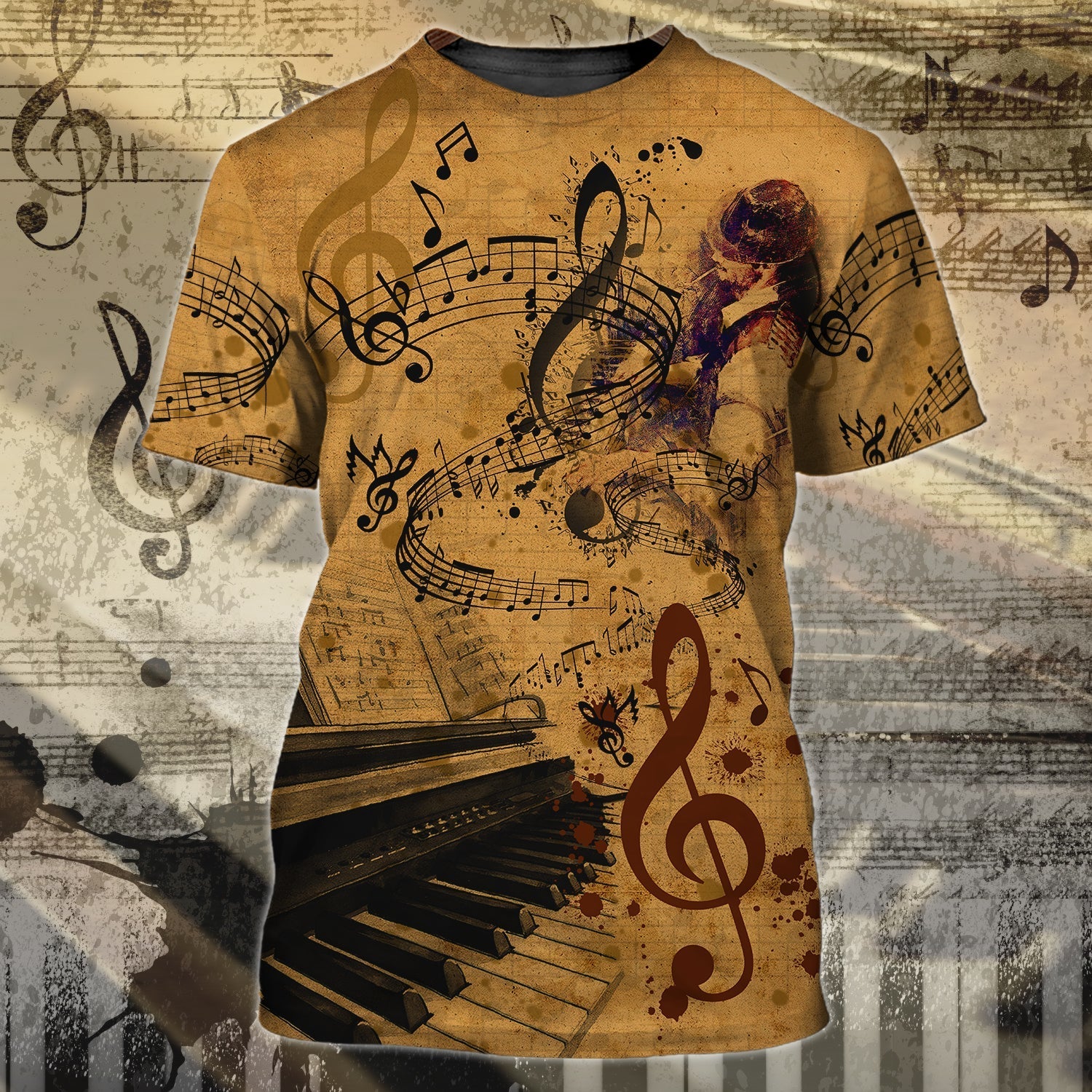 3D Yellow Vintage Piano T Shirt For Pianist Men Women Piano Shirt Gift For Piano Lovers