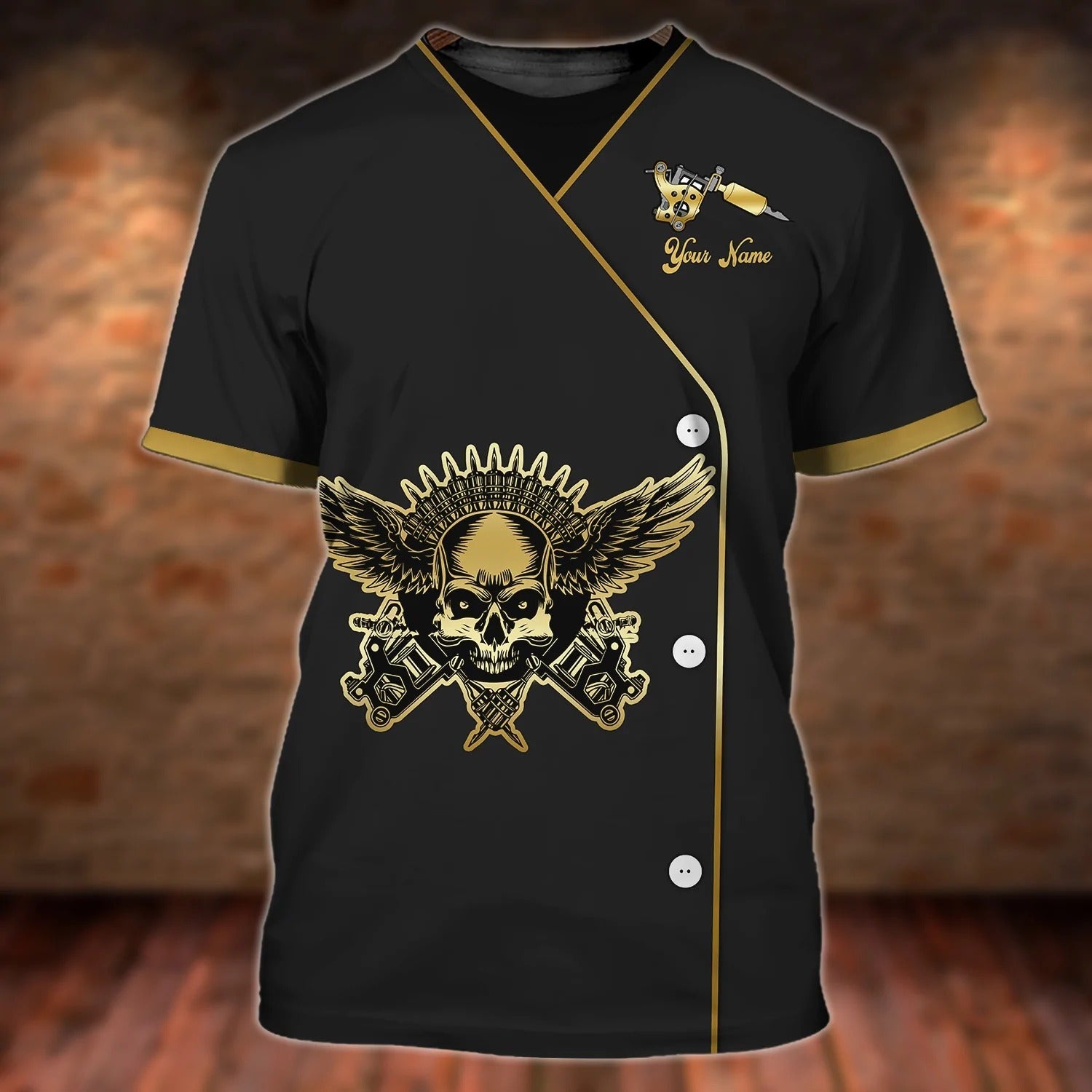 Custom Black Tattoo Skull T Shirt/ 3D Print On Shirt With Tattoo Design/ Tattoo Lover Gifts