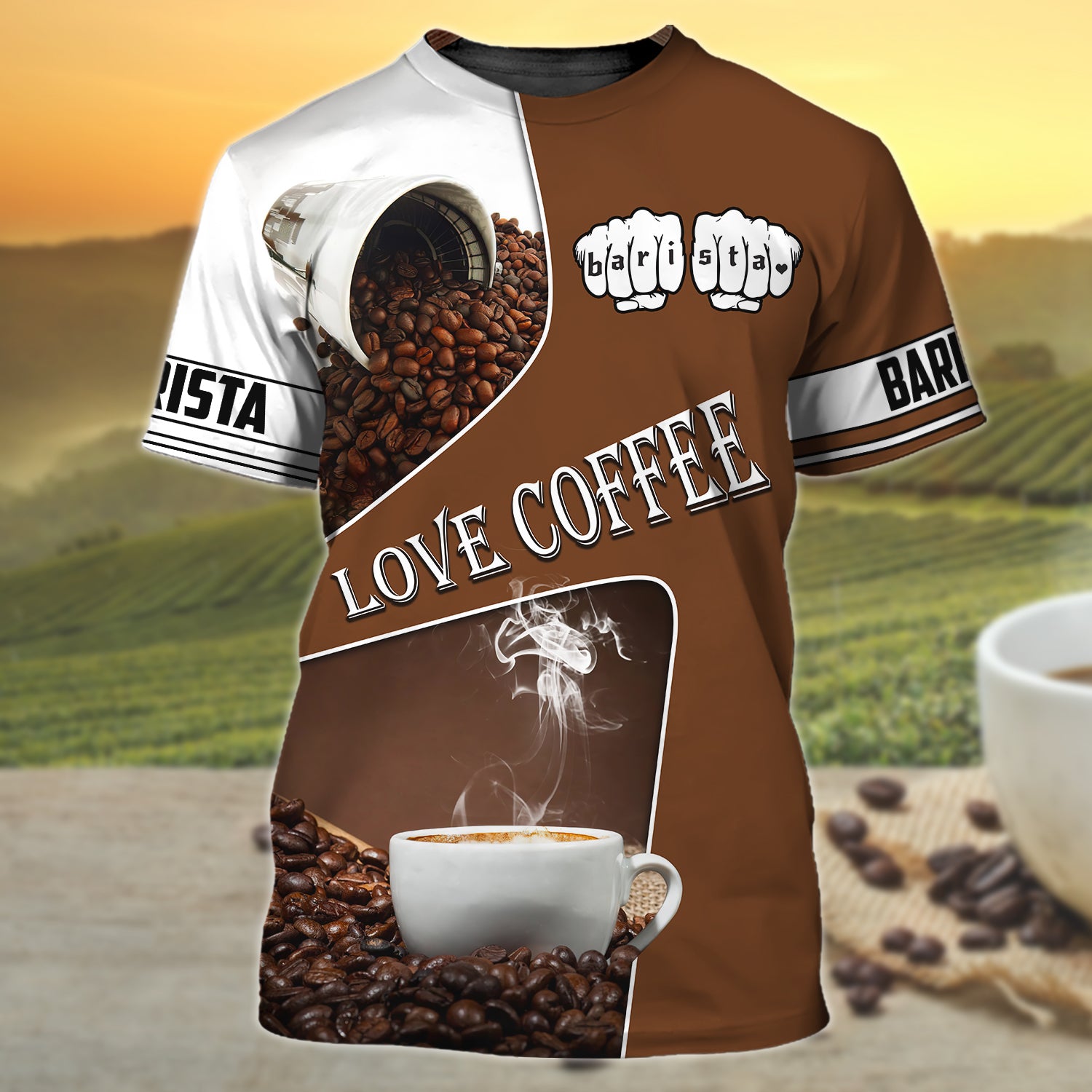 Cool 3D Coffee T Shirt Brown Barista Shirt Café Shirt Uniform Gift For Coffee Lovers